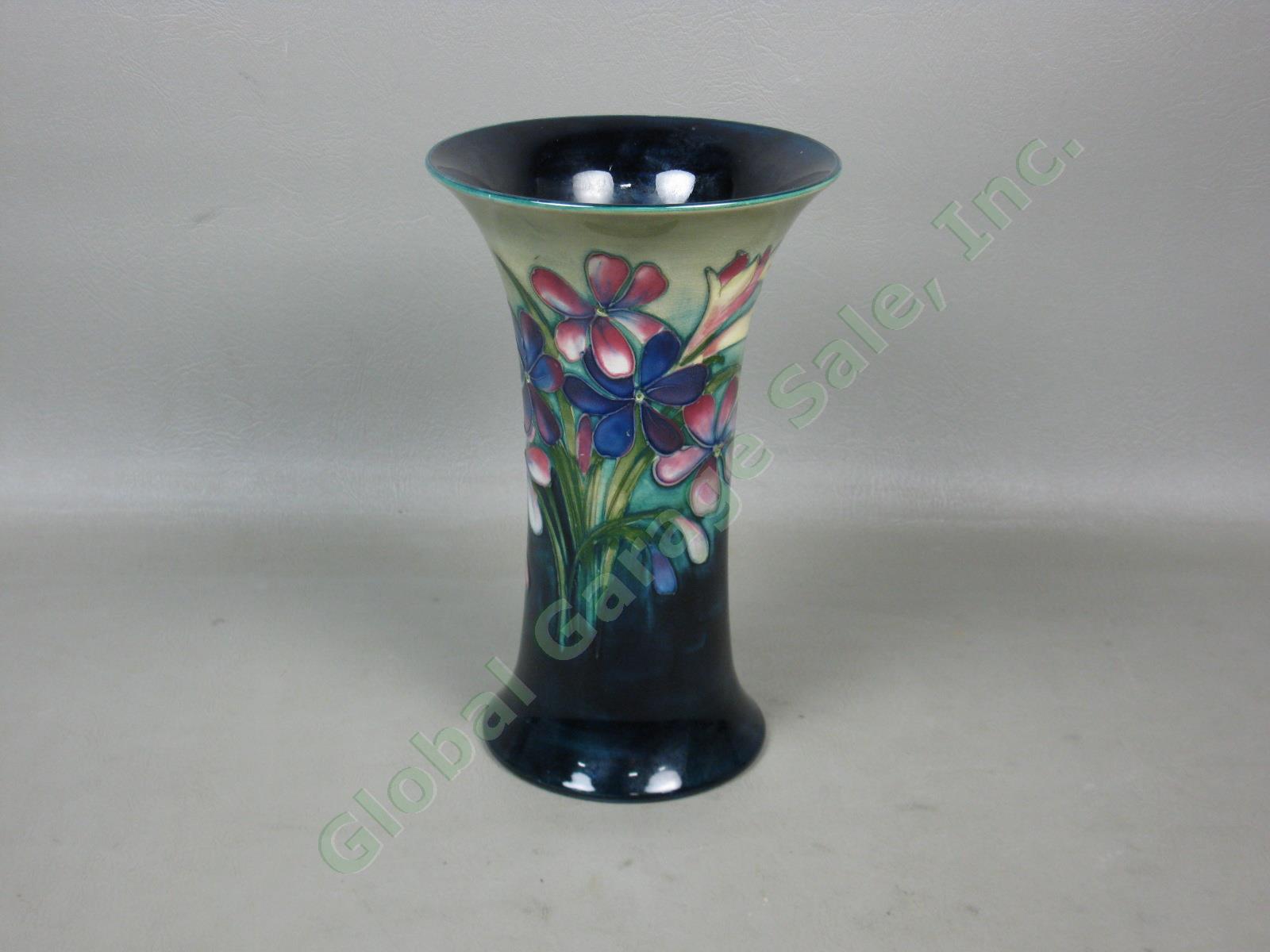 Vtg Antique William Moorcroft Signed Floral Flower Vase England Potter Queen 8"
