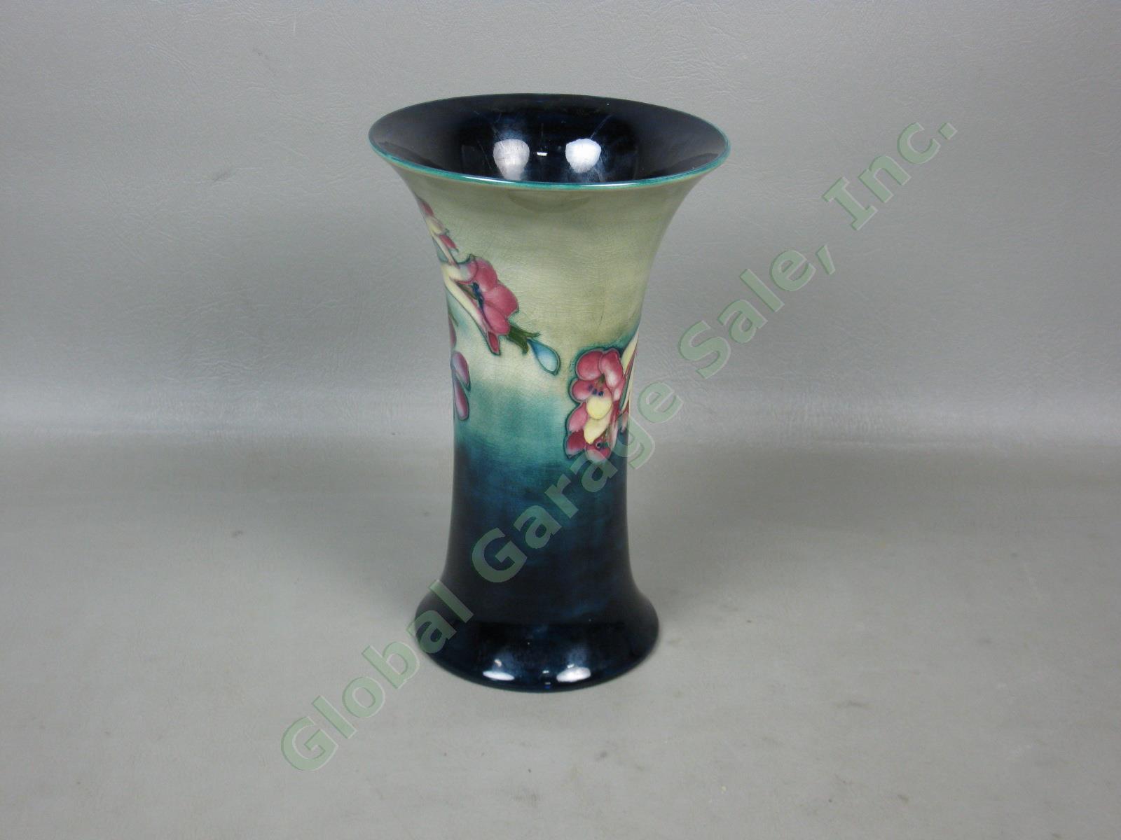 Vtg Antique William Moorcroft Signed Floral Flower Vase England Potter Queen 8" 1