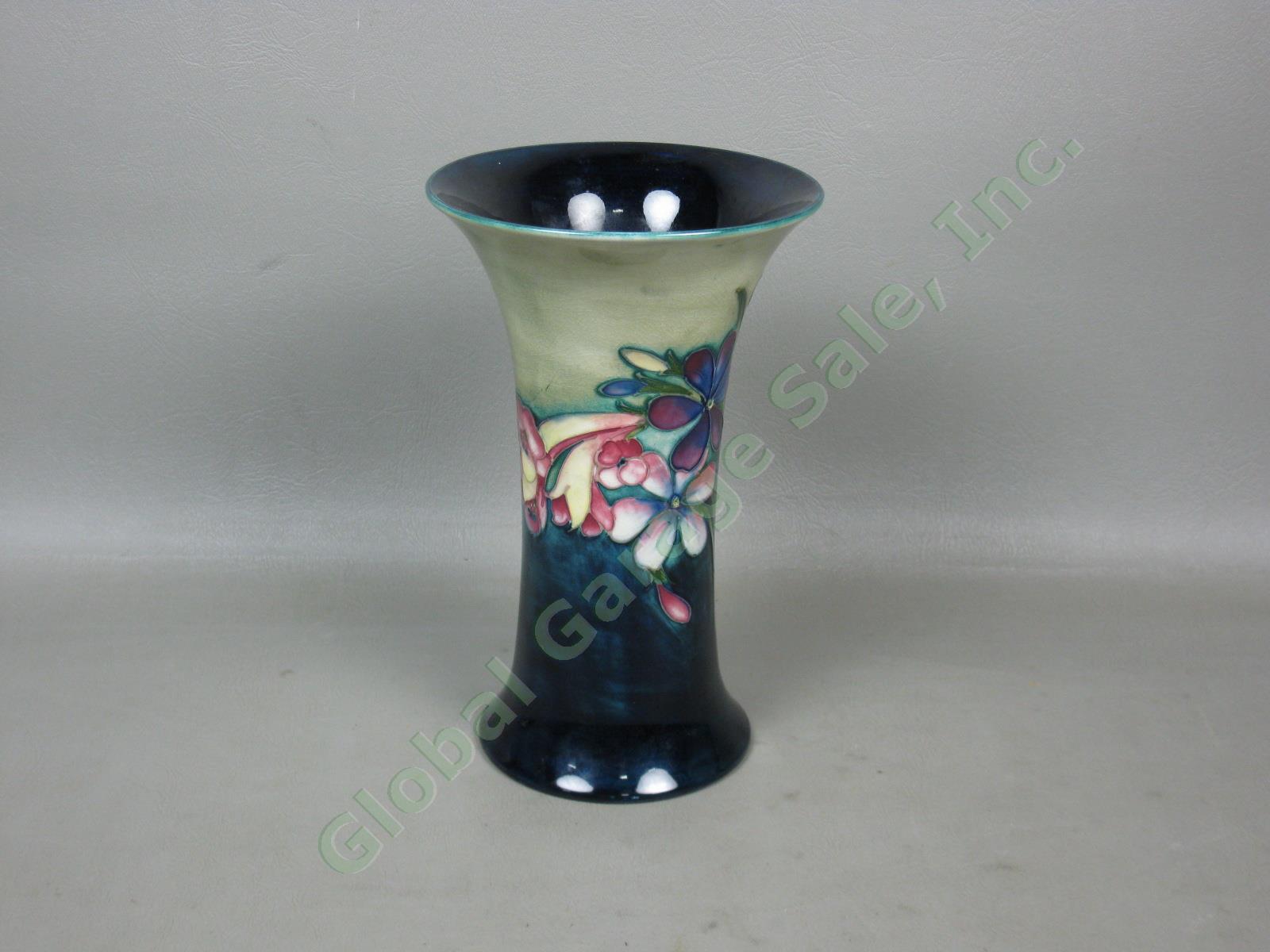 Vtg Antique William Moorcroft Signed Floral Flower Vase England Potter Queen 8" 2