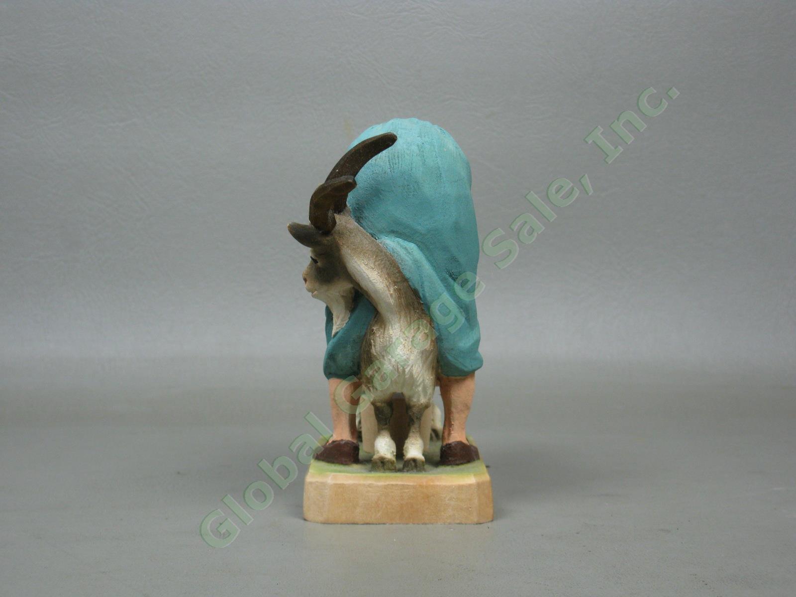 Vtg Henning Hand Carved Wood Wooden Milkmaid Girl Milking Goat Figurine Norway 1
