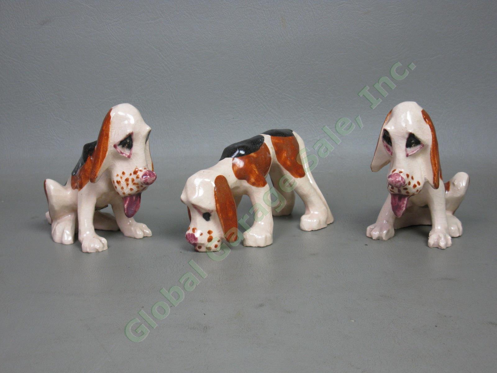 3 Vintage Brayton Laguna Beach CA Pottery Hound Dog Bloodhound Figurines Set NR!