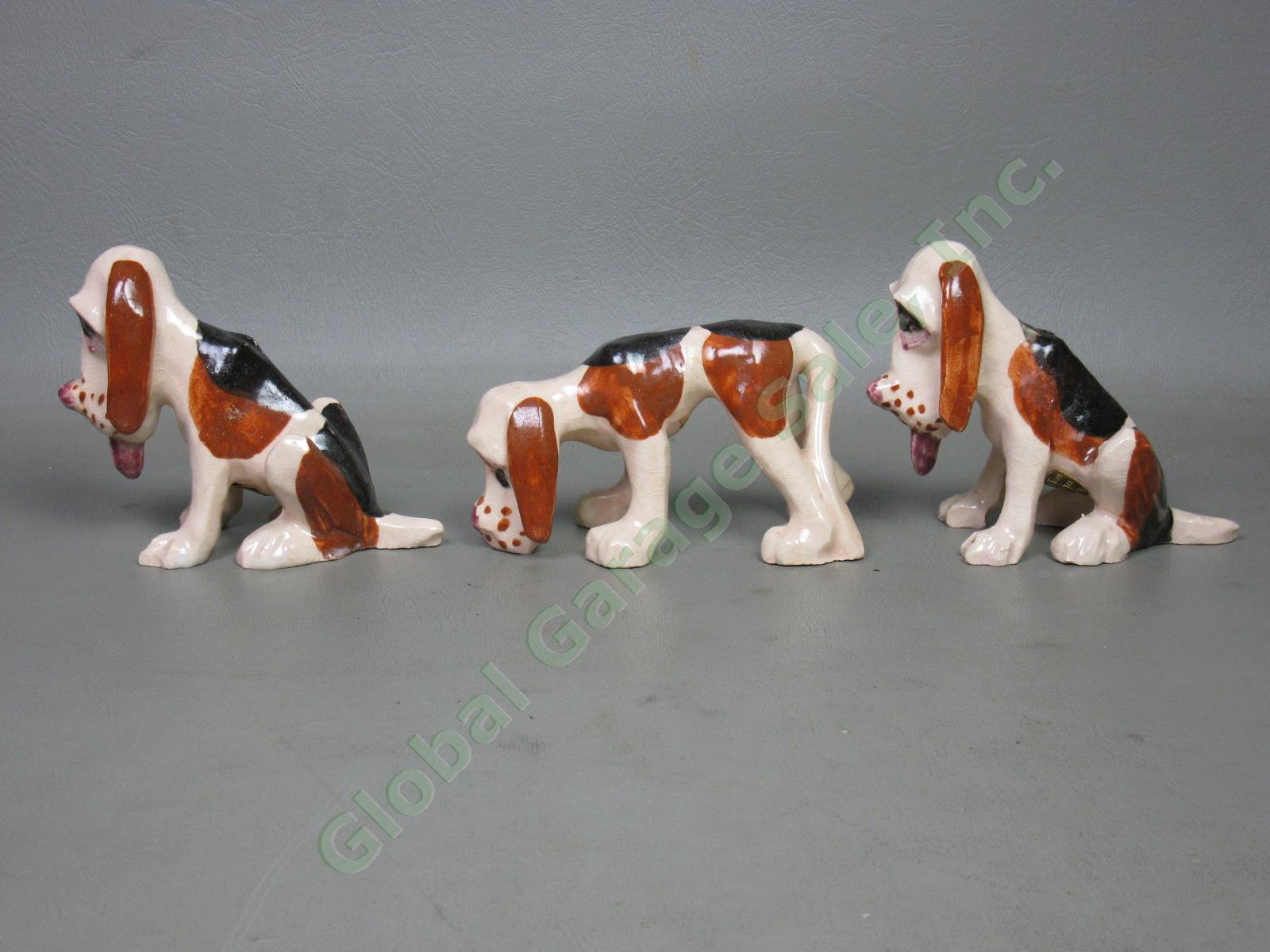 3 Vintage Brayton Laguna Beach CA Pottery Hound Dog Bloodhound Figurines Set NR! 1