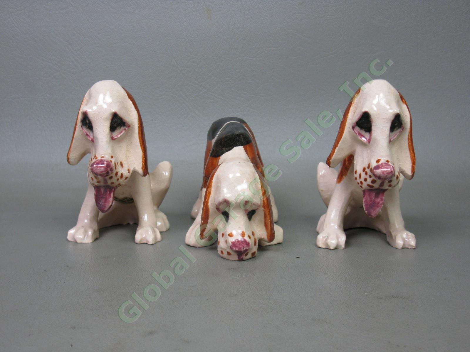 3 Vintage Brayton Laguna Beach CA Pottery Hound Dog Bloodhound Figurines Set NR! 2