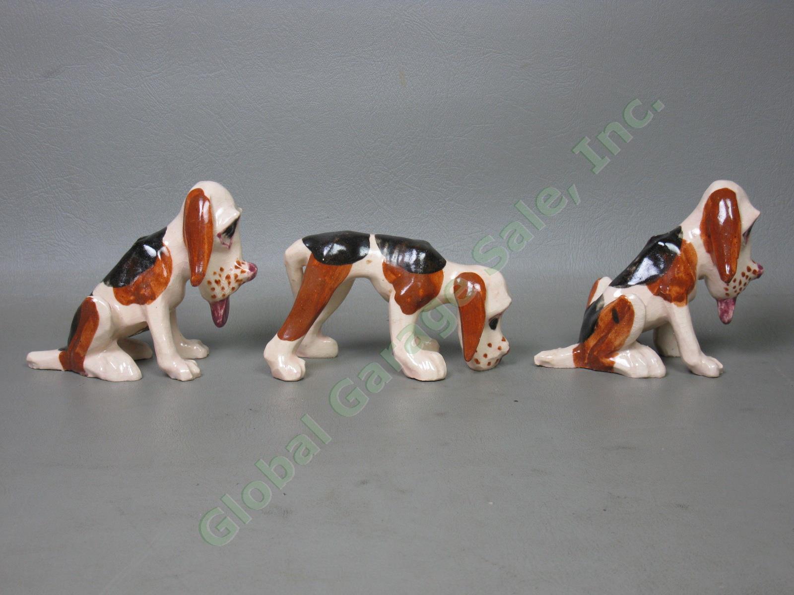 3 Vintage Brayton Laguna Beach CA Pottery Hound Dog Bloodhound Figurines Set NR! 3
