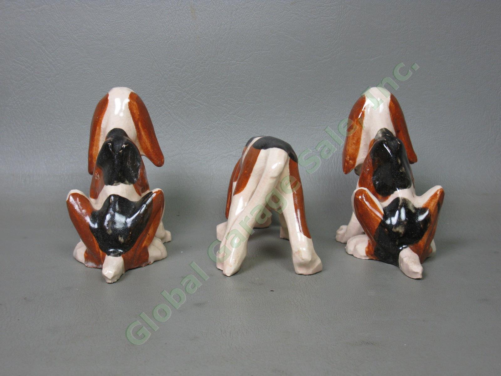 3 Vintage Brayton Laguna Beach CA Pottery Hound Dog Bloodhound Figurines Set NR! 4