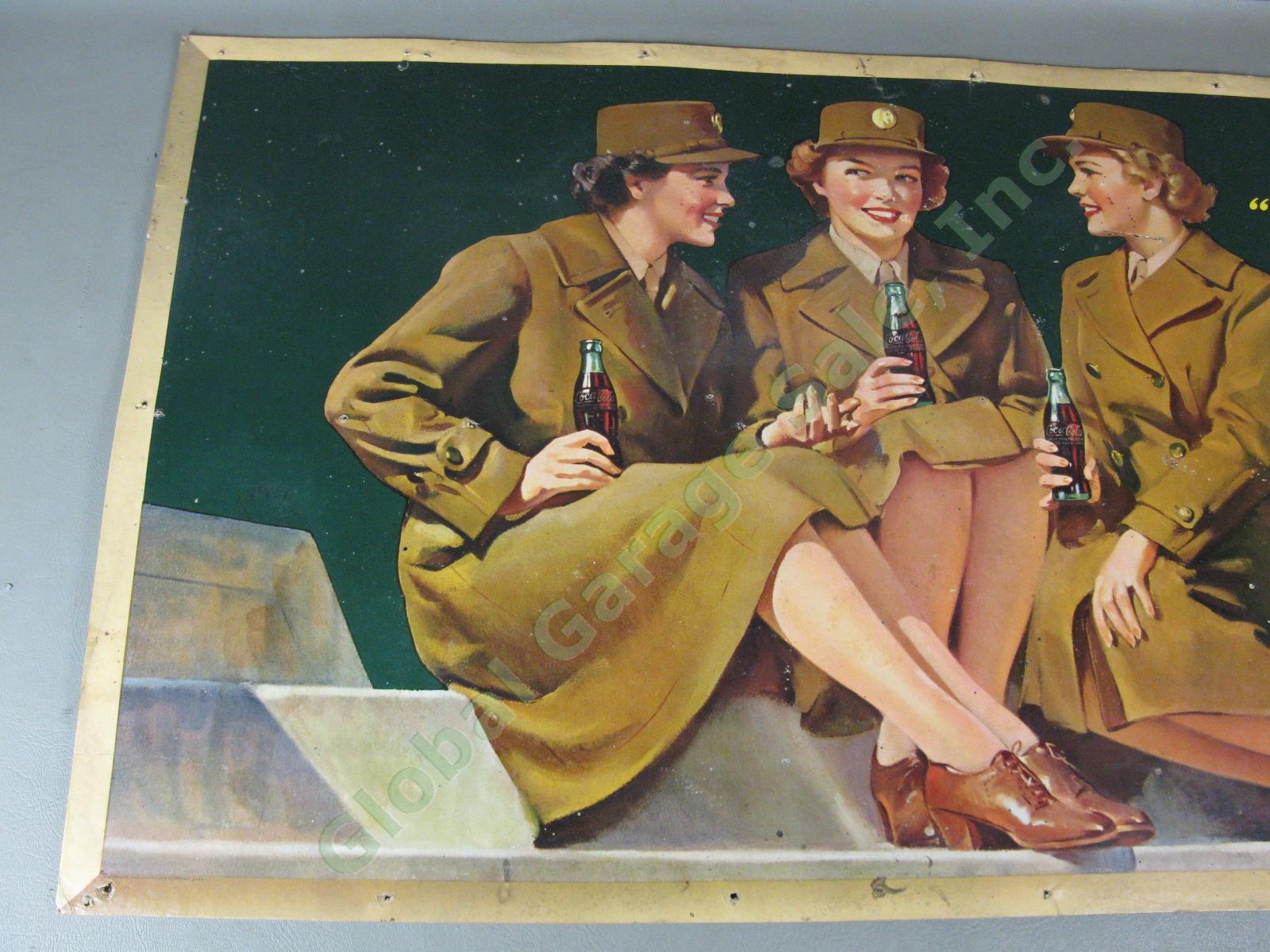 Vtg 1943 Drink Coca Cola Cardboard Litho Sign Advertising Poster 20x36 WWII Era 2