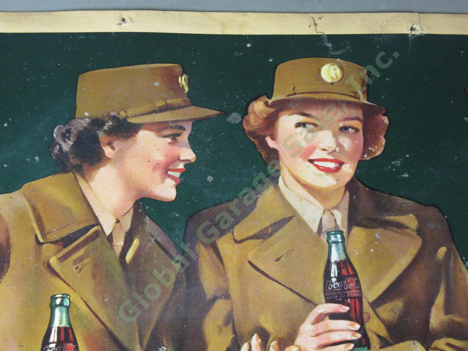Vtg 1943 Drink Coca Cola Cardboard Litho Sign Advertising Poster 20x36 WWII Era 3