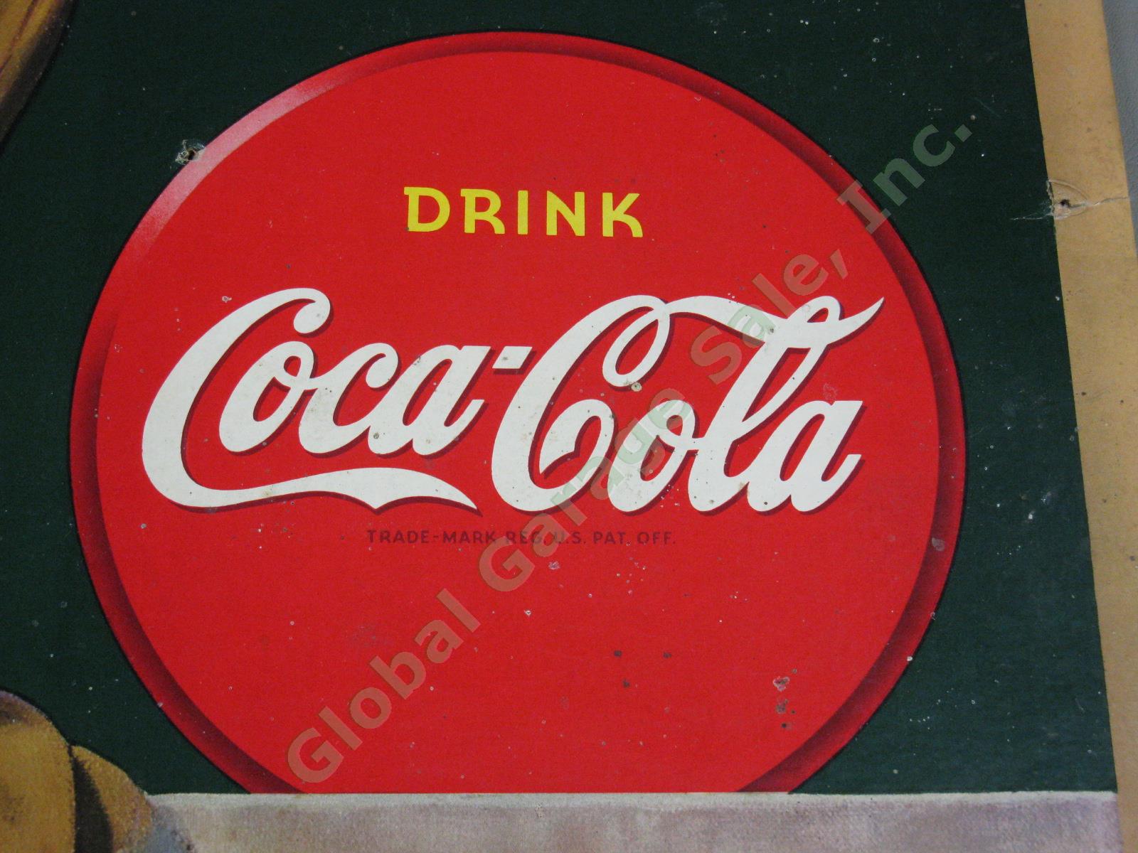 Vtg 1943 Drink Coca Cola Cardboard Litho Sign Advertising Poster 20x36 WWII Era 7