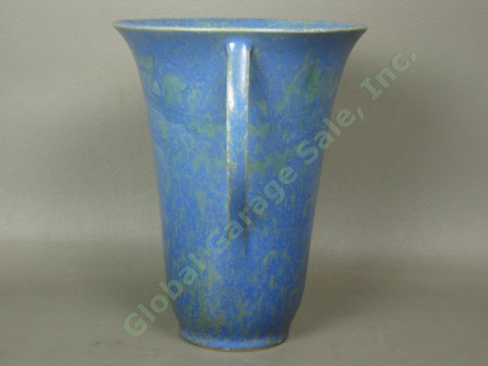 Vintage 1920s-1930s Roseville Pottery Mottled Blue Green Vase Paper Label NO RES 1