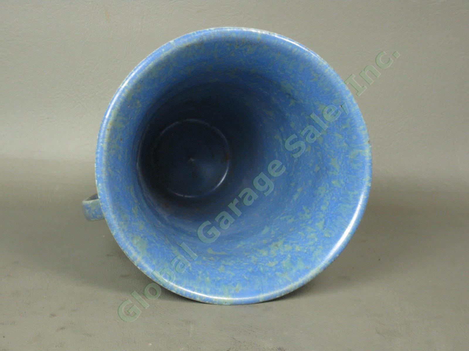 Vintage 1920s-1930s Roseville Pottery Mottled Blue Green Vase Paper Label NO RES 4