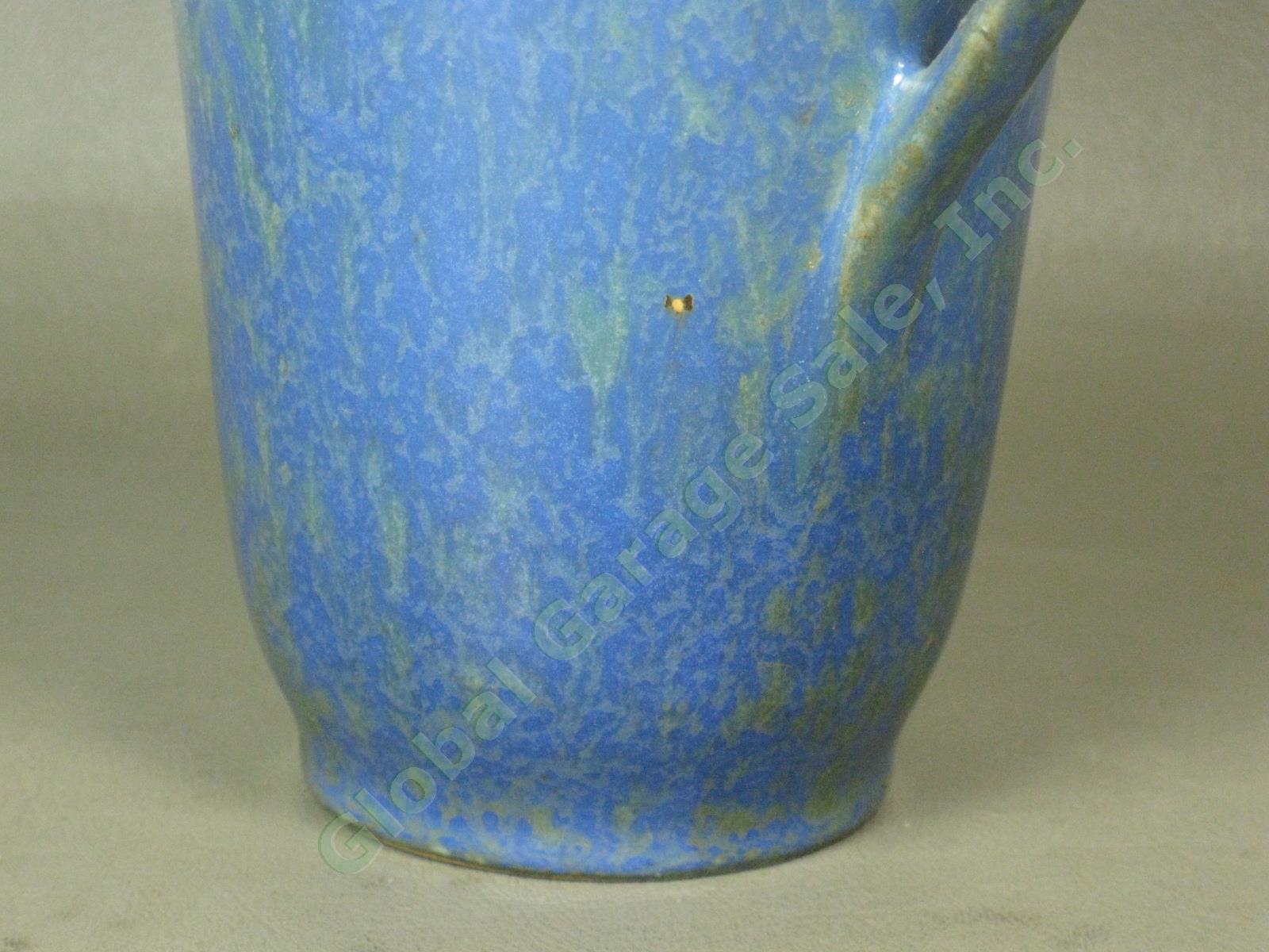 Vintage 1920s-1930s Roseville Pottery Mottled Blue Green Vase Paper Label NO RES 7