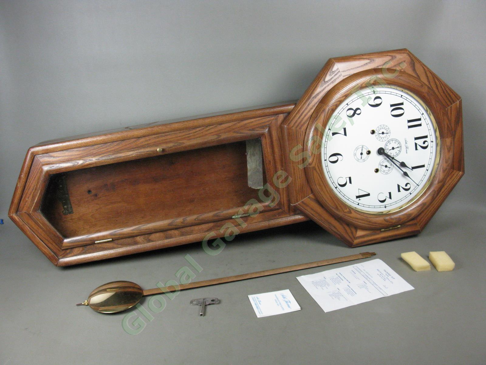 Seth Thomas Wooden Long Drop Octagon Chime Calendar Pendulum Wall Clock 43" x18"