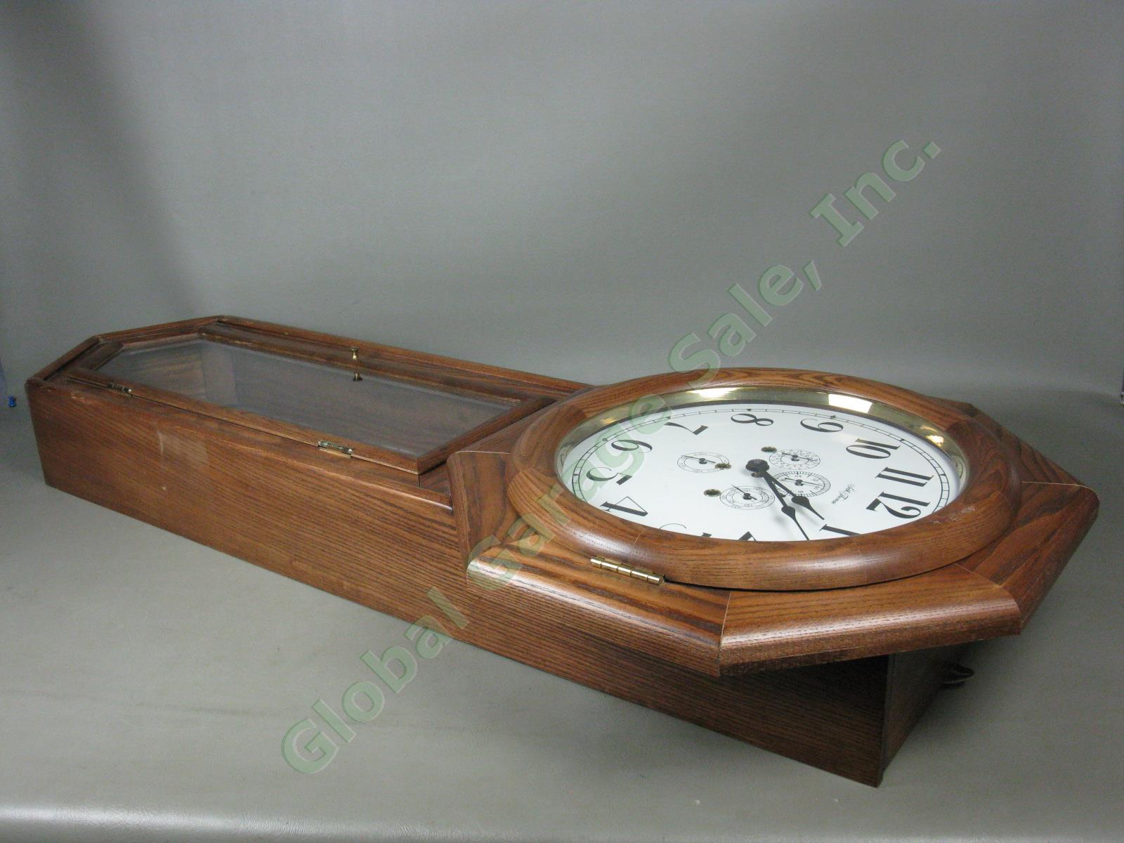 Seth Thomas Wooden Long Drop Octagon Chime Calendar Pendulum Wall Clock 43" x18" 3