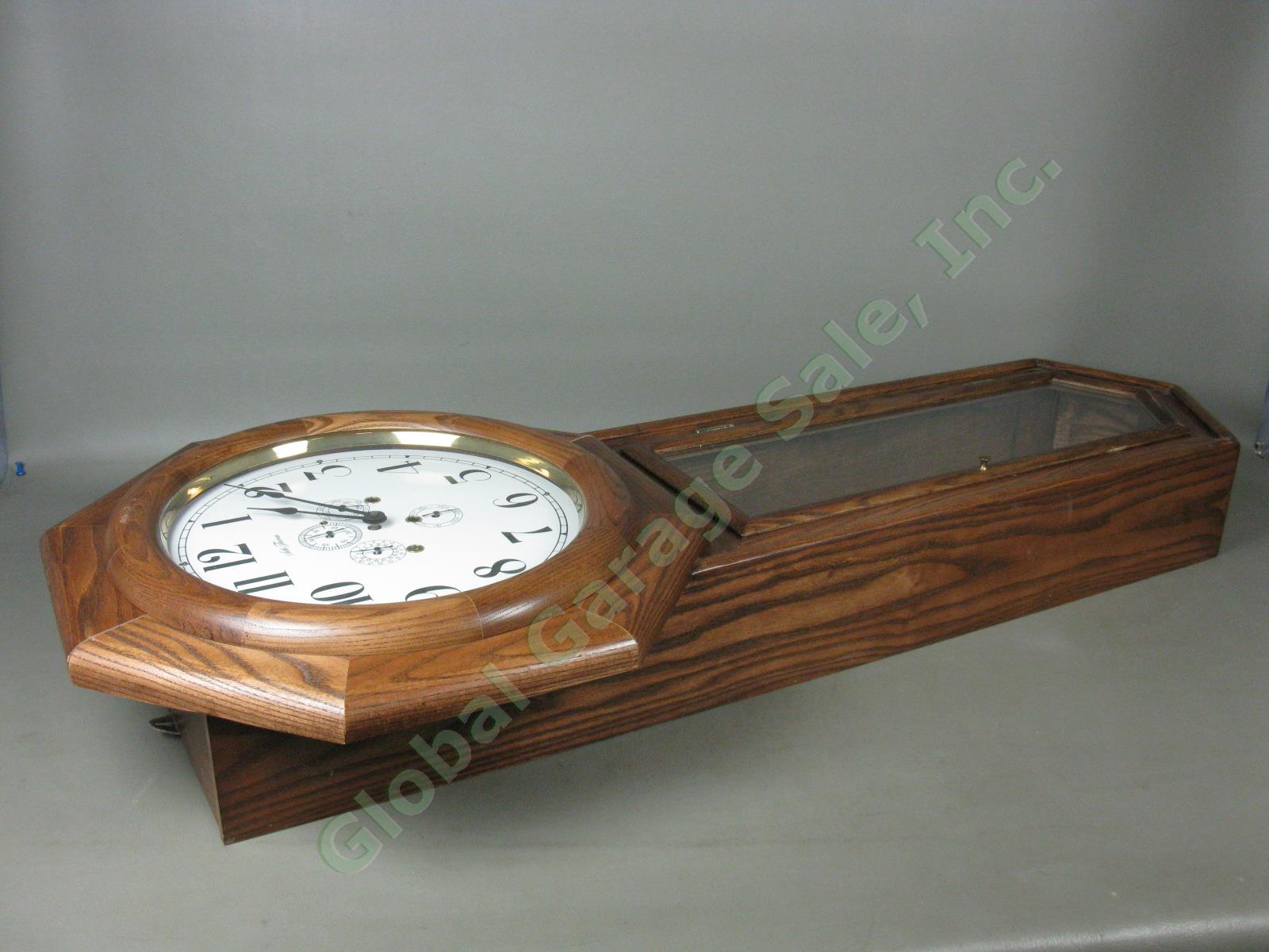 Seth Thomas Wooden Long Drop Octagon Chime Calendar Pendulum Wall Clock 43" x18" 4