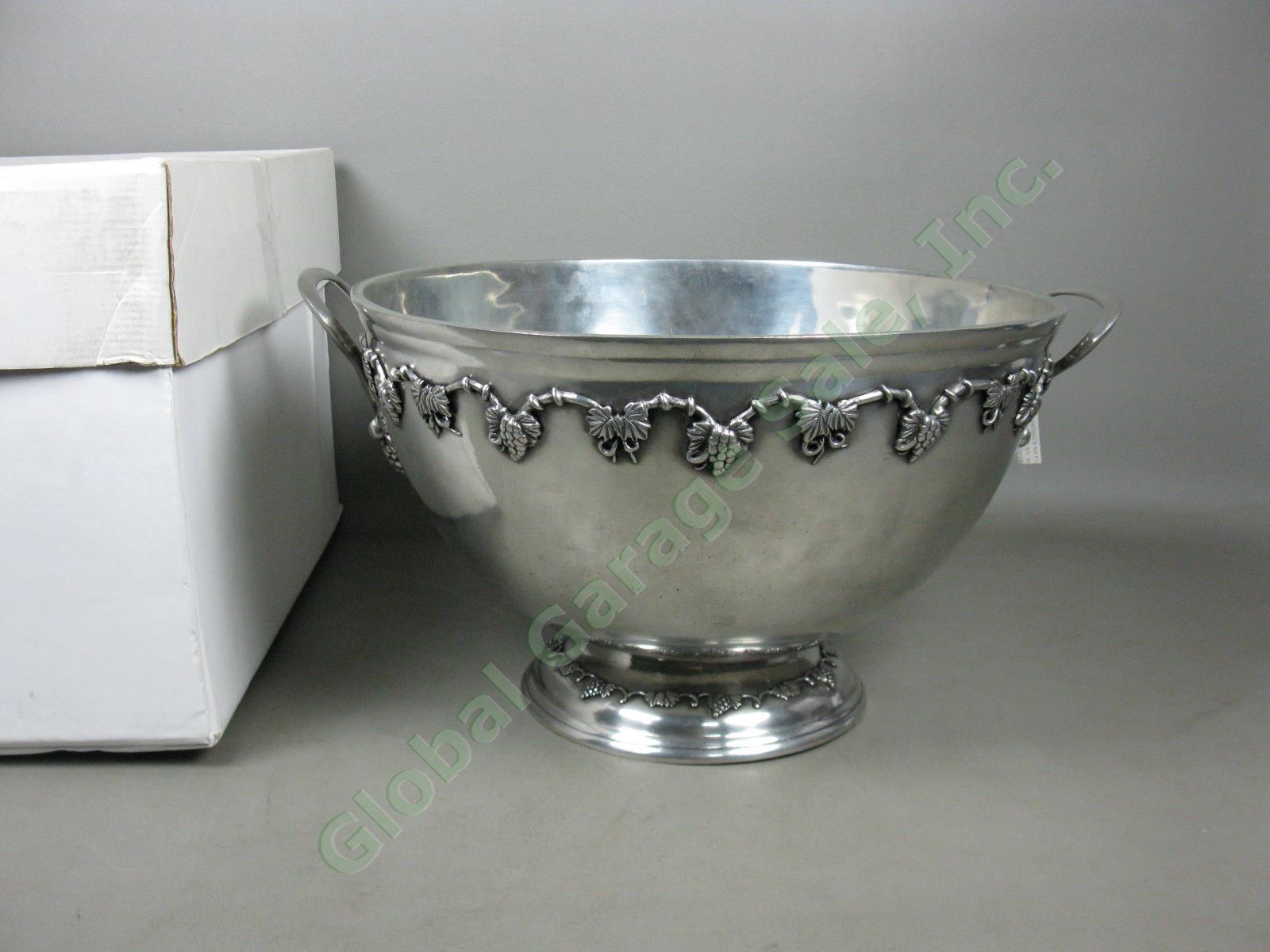 Pewter Grape Motif Punch Bowl 14"x9" w/ Cup Four Points By Shirley Store Display