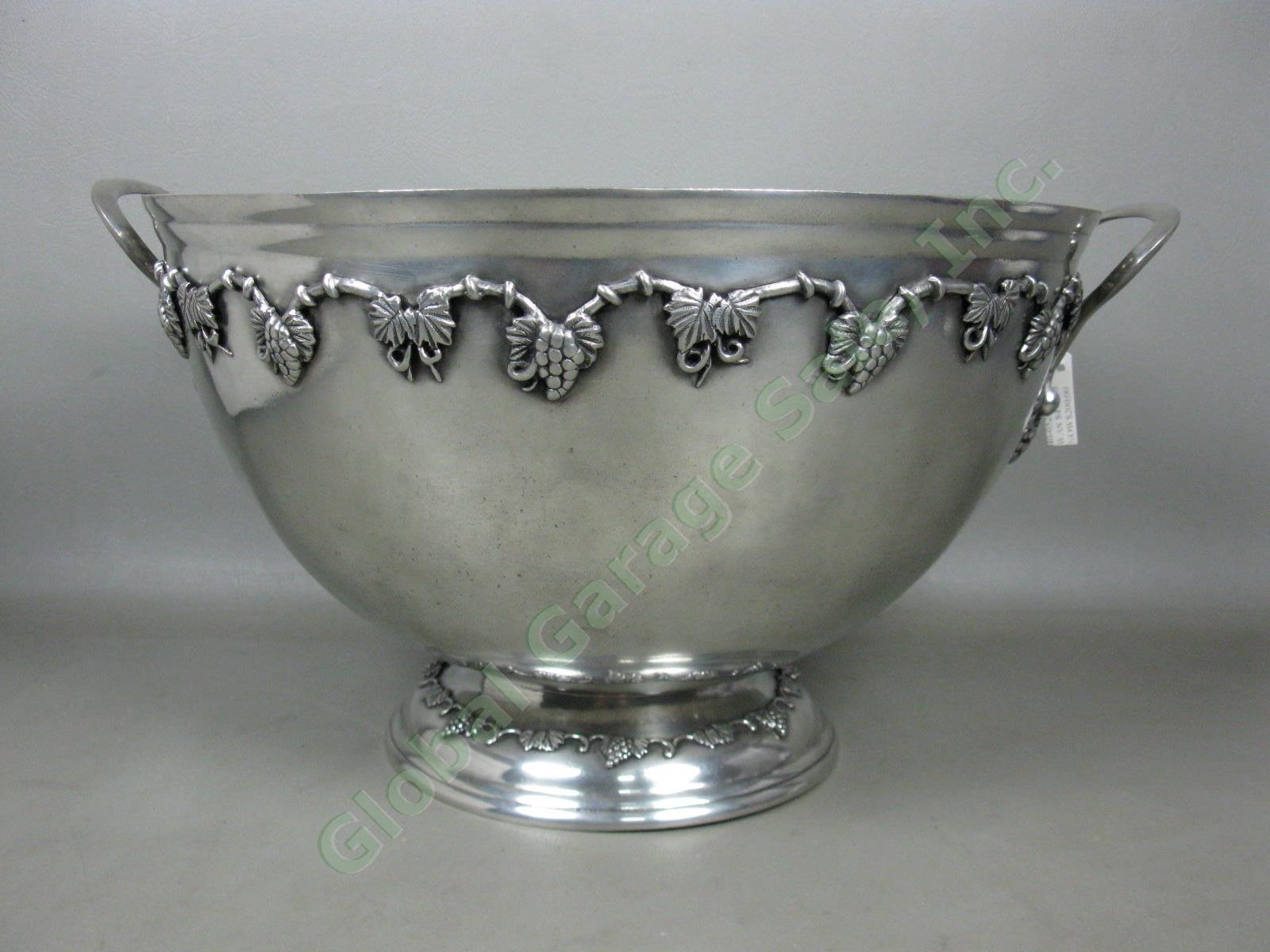 Pewter Grape Motif Punch Bowl 14"x9" w/ Cup Four Points By Shirley Store Display 1
