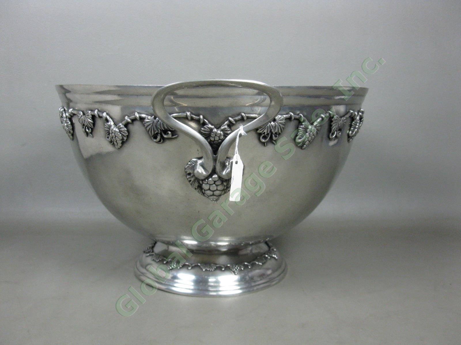 Pewter Grape Motif Punch Bowl 14"x9" w/ Cup Four Points By Shirley Store Display 2