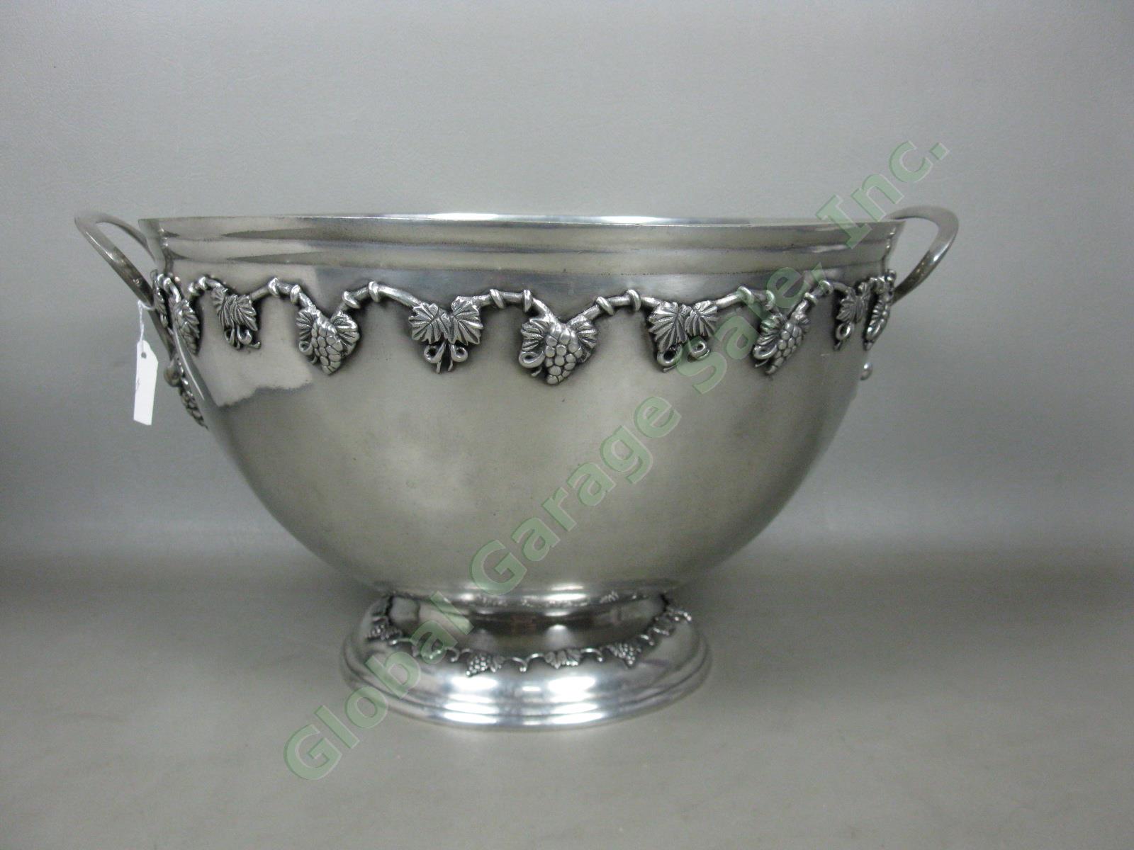 Pewter Grape Motif Punch Bowl 14"x9" w/ Cup Four Points By Shirley Store Display 3