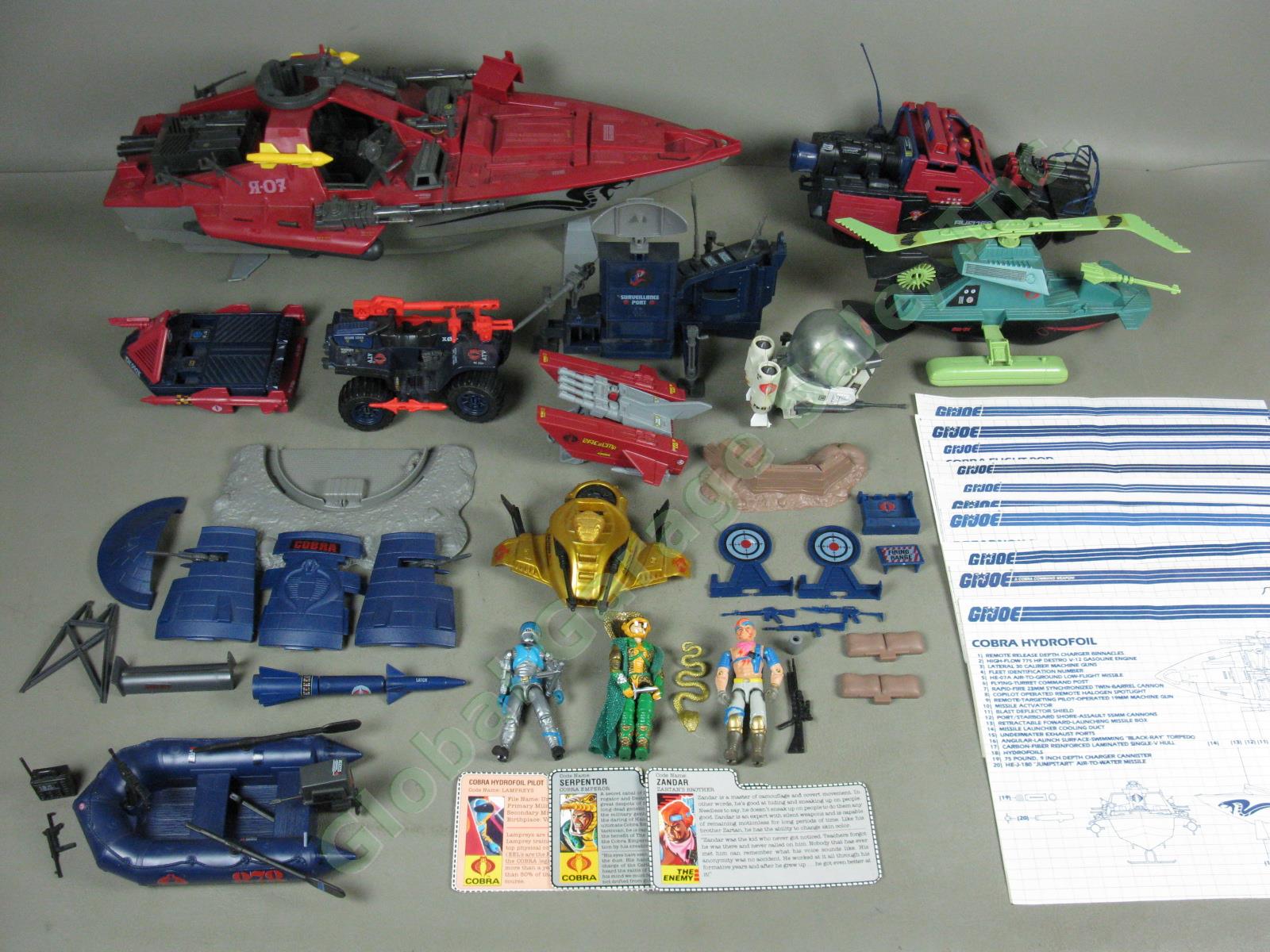 HUGE Vtg 1985-1986 GI Joe Cobra Vehicle Weapon Figure Lot Hydrofoil Ferret +NR!