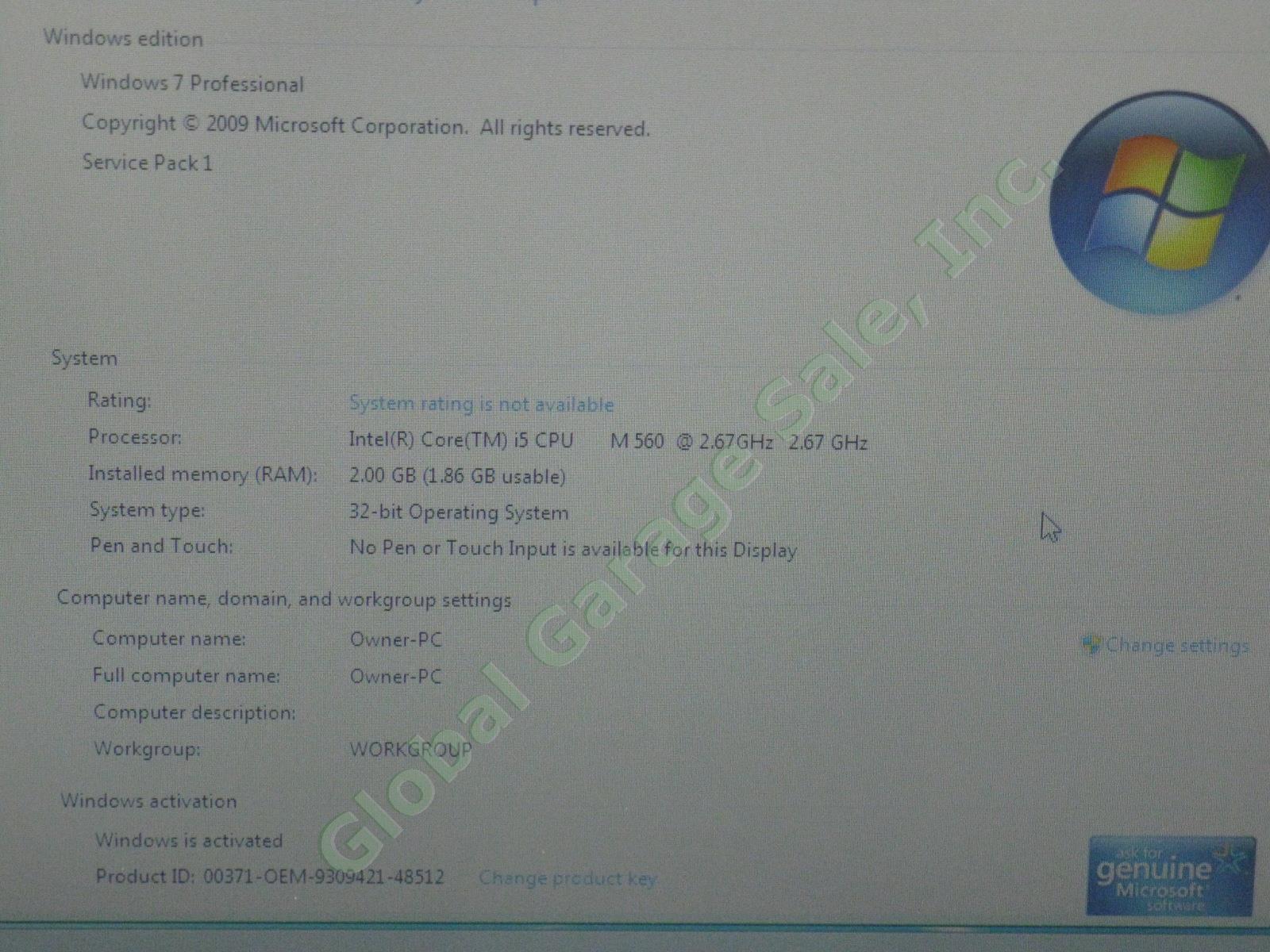 HP 4520s ProBook Laptop Computer Intel Core i5 M540 2.67GHz 2GB Windows 7 Pro NR 1