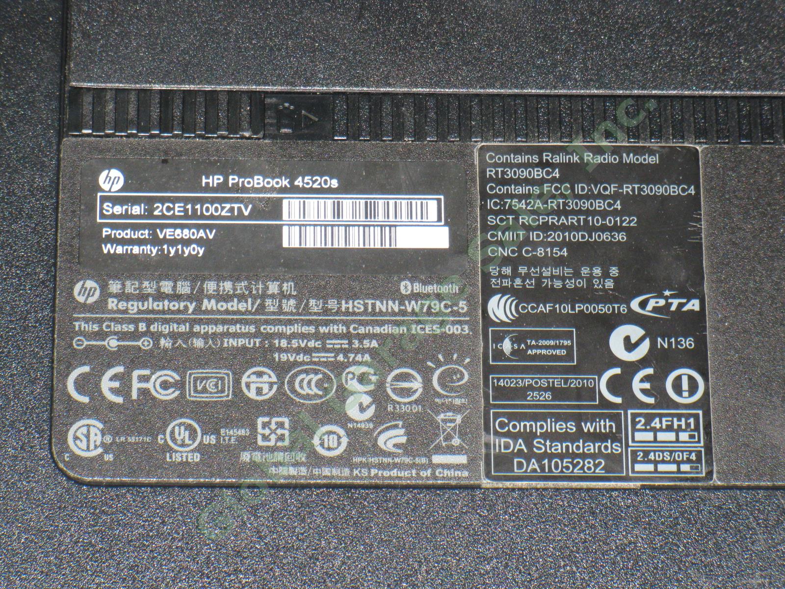 HP 4520s ProBook Laptop Computer Intel Core i5 M540 2.67GHz 2GB Windows 7 Pro NR 5