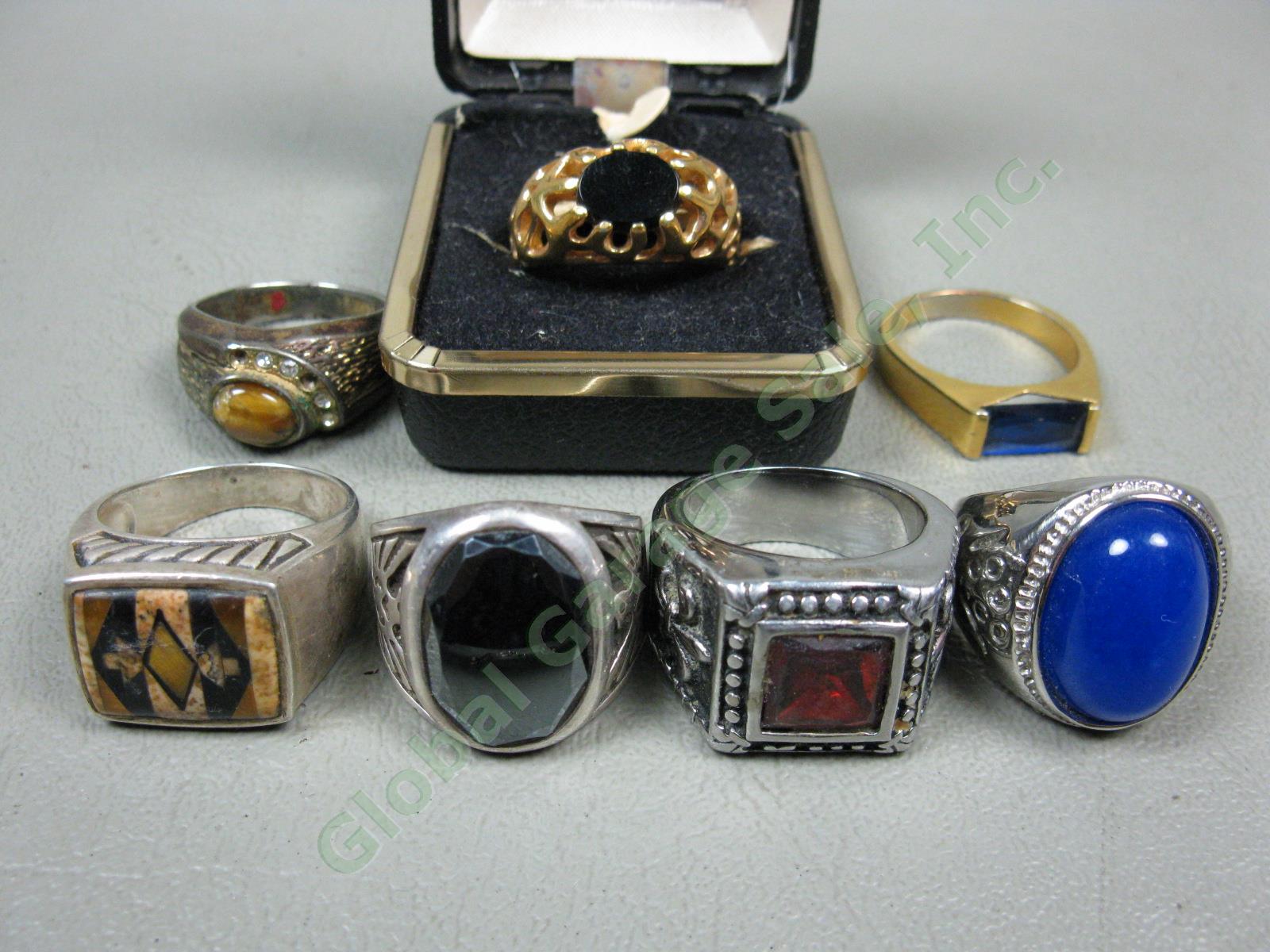 7 Vtg Mens Ring + Bracelet Jewelry Lot Sterling Silver 14K 18K Gold GE HGE GP EP 1