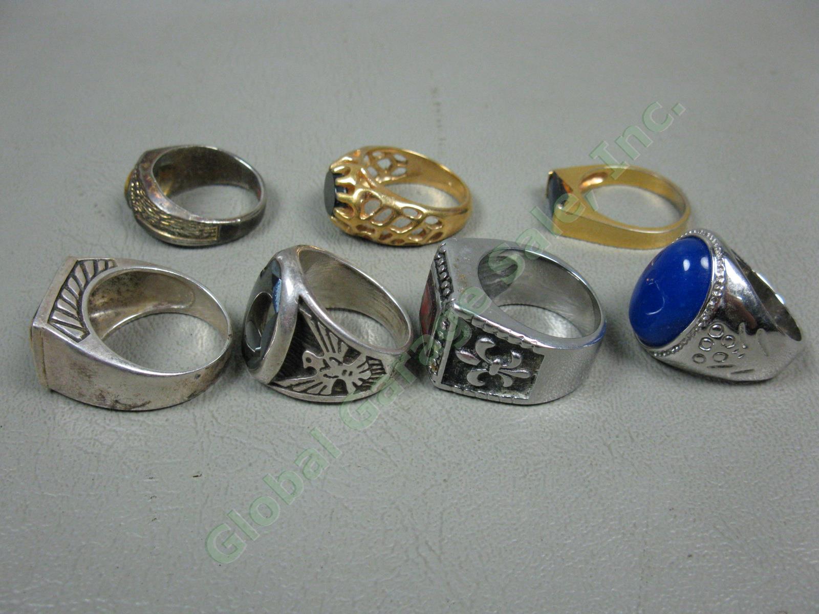 7 Vtg Mens Ring + Bracelet Jewelry Lot Sterling Silver 14K 18K Gold GE HGE GP EP 2