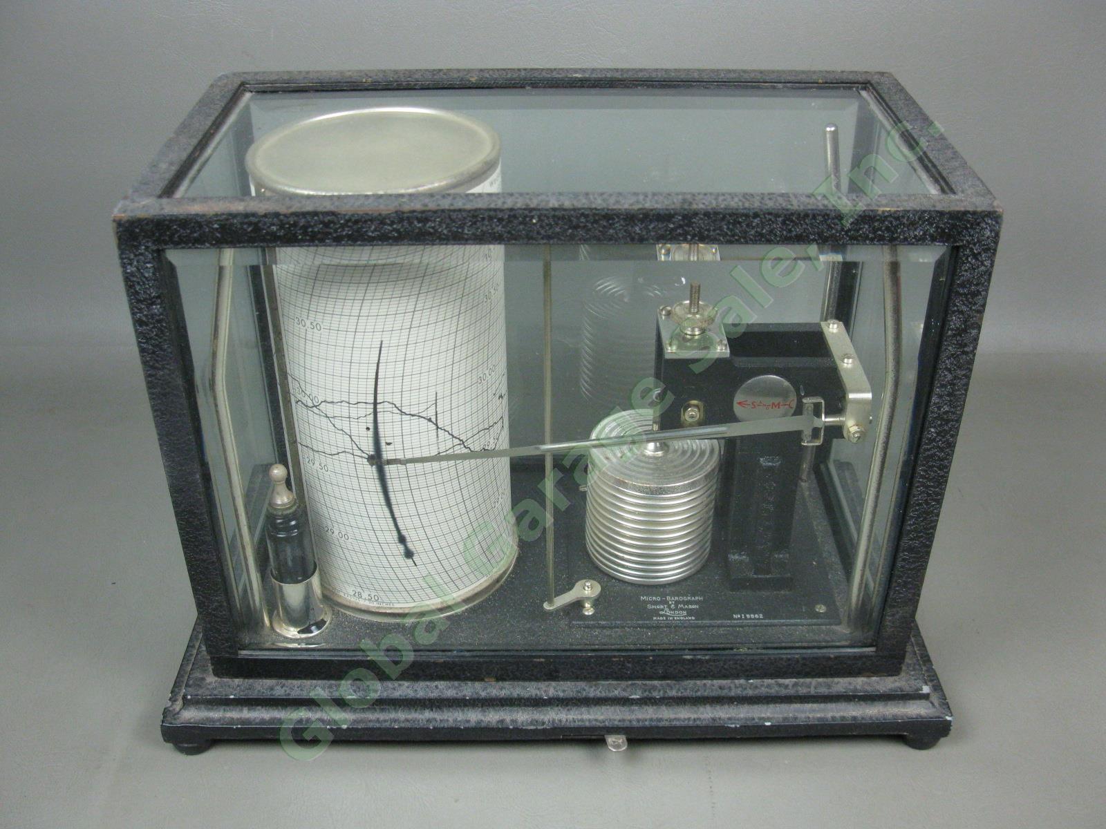 Vtg Antique Short &Mason Micro-Barograph Thermograph Barometer Stormograph Works 1