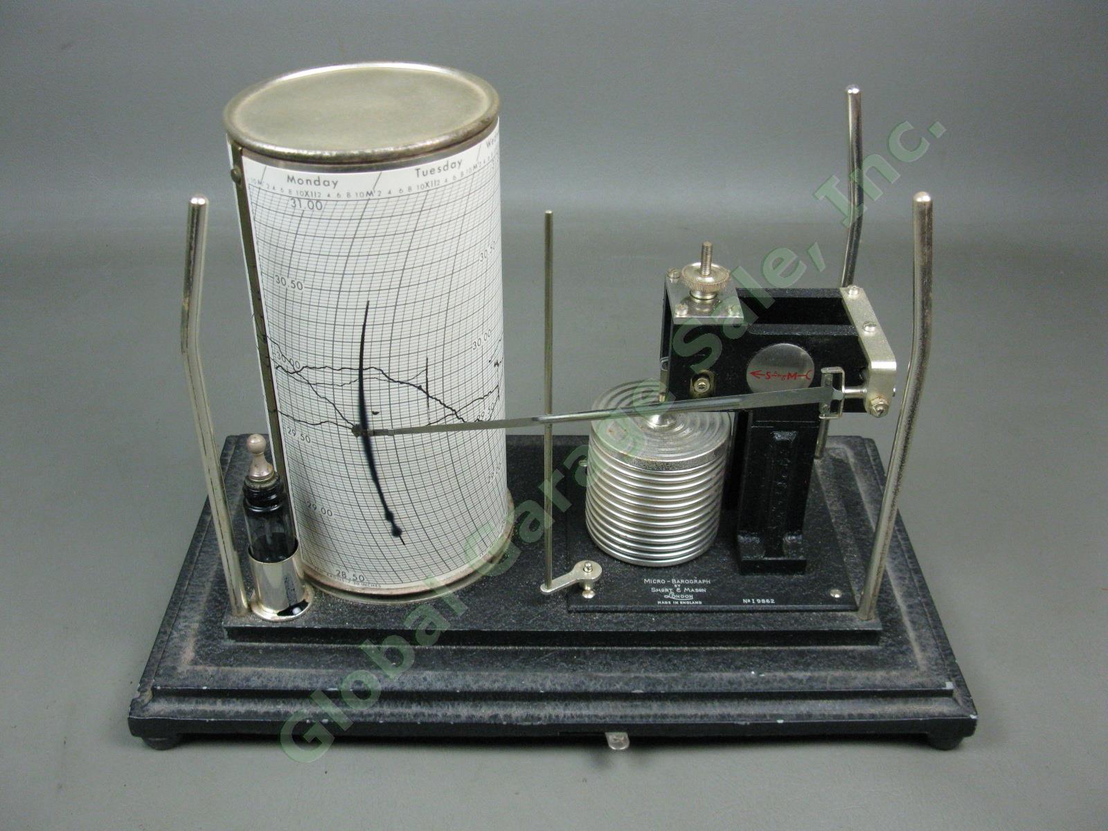 Vtg Antique Short &Mason Micro-Barograph Thermograph Barometer Stormograph Works 5