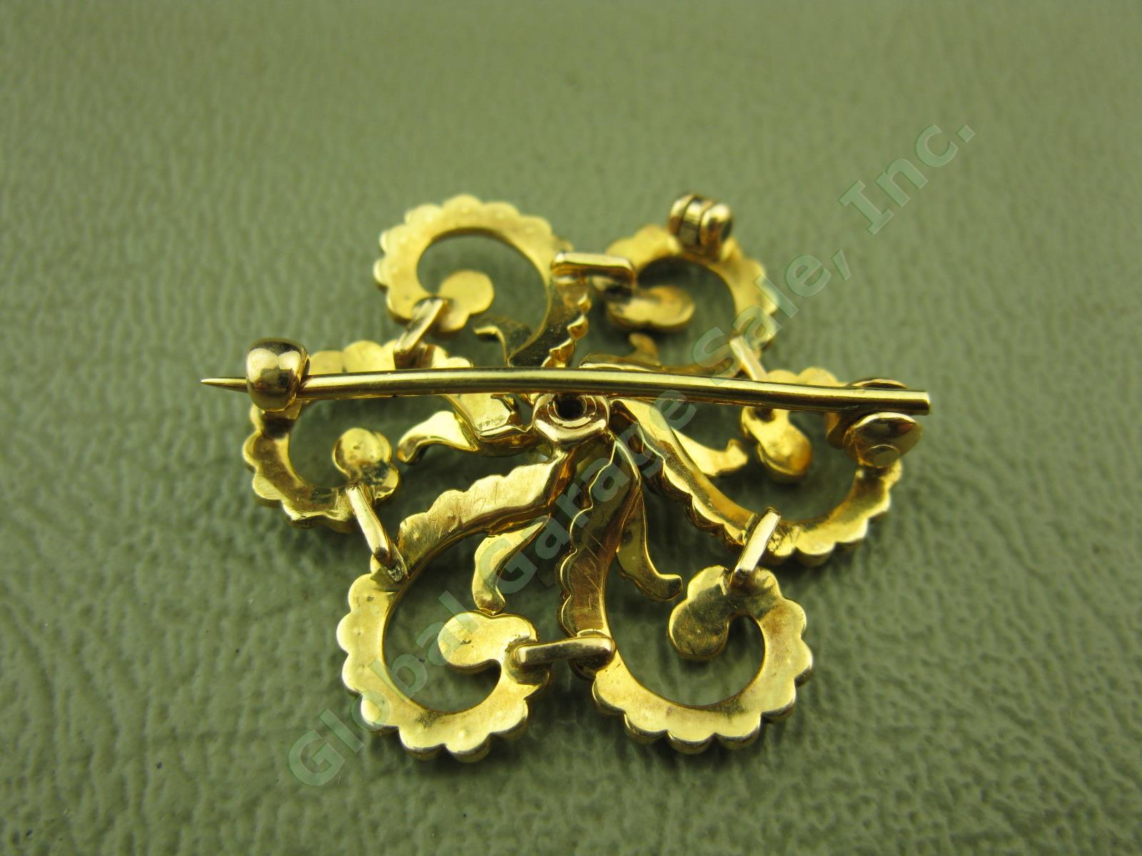 Vtg Antique Estate 14K Gold Pearl Green Enamel Pin Brooch Pendant 3.9 Gram $1200 1