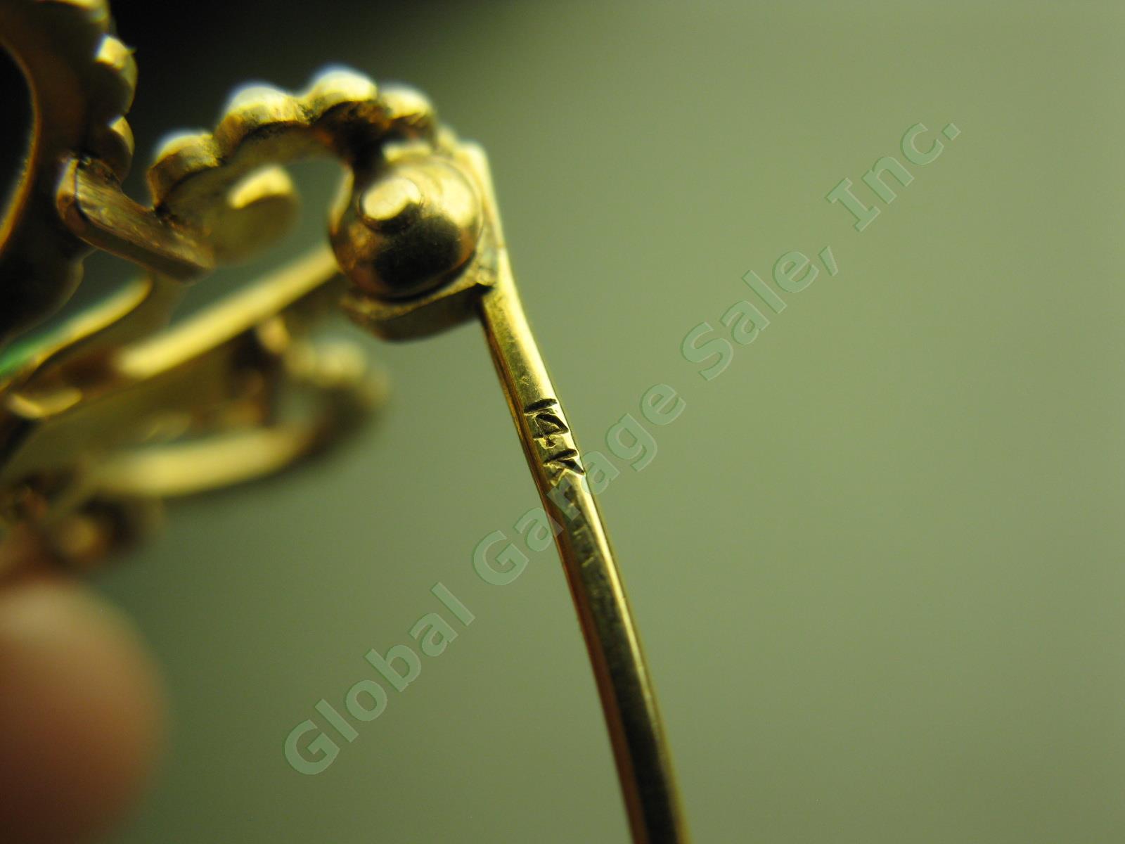 Vtg Antique Estate 14K Gold Pearl Green Enamel Pin Brooch Pendant 3.9 Gram $1200 2