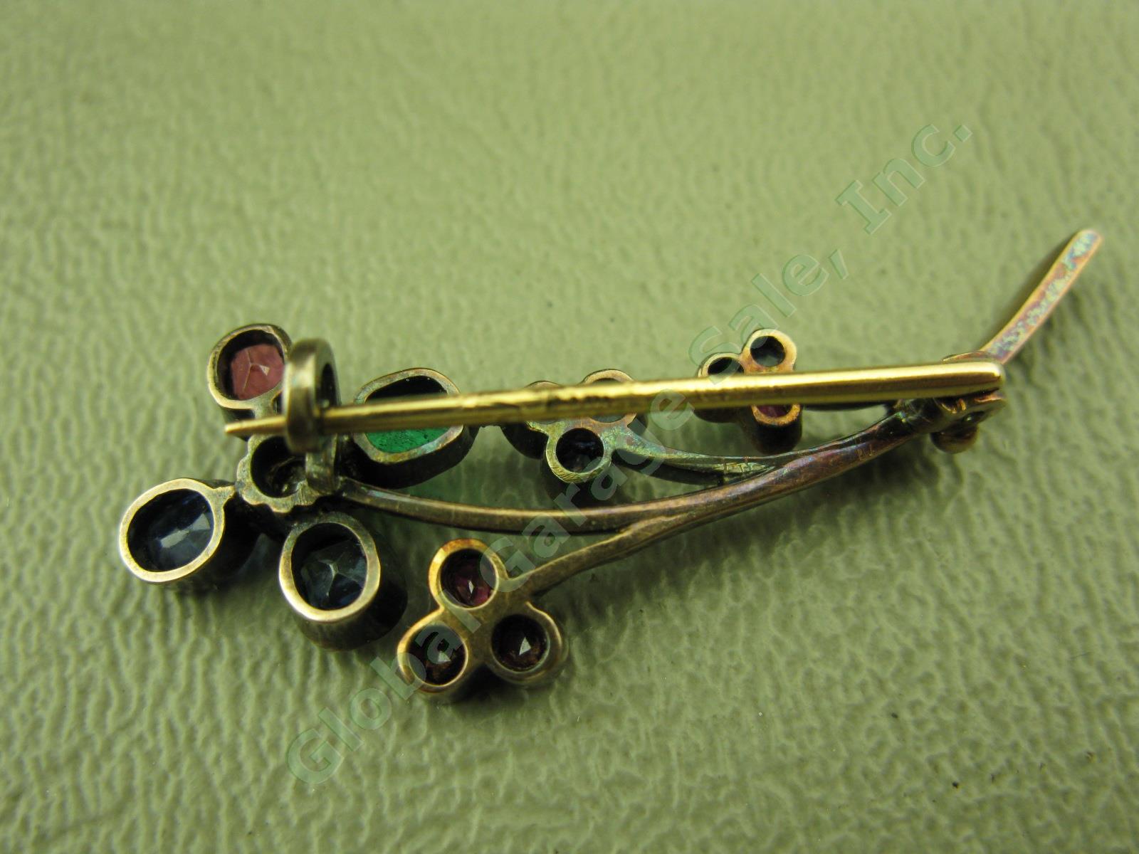 Vtg Antique Floral Gold Ceylon Sapphire Ruby Emerald Diamond Pin Brooch $1800 NR 4