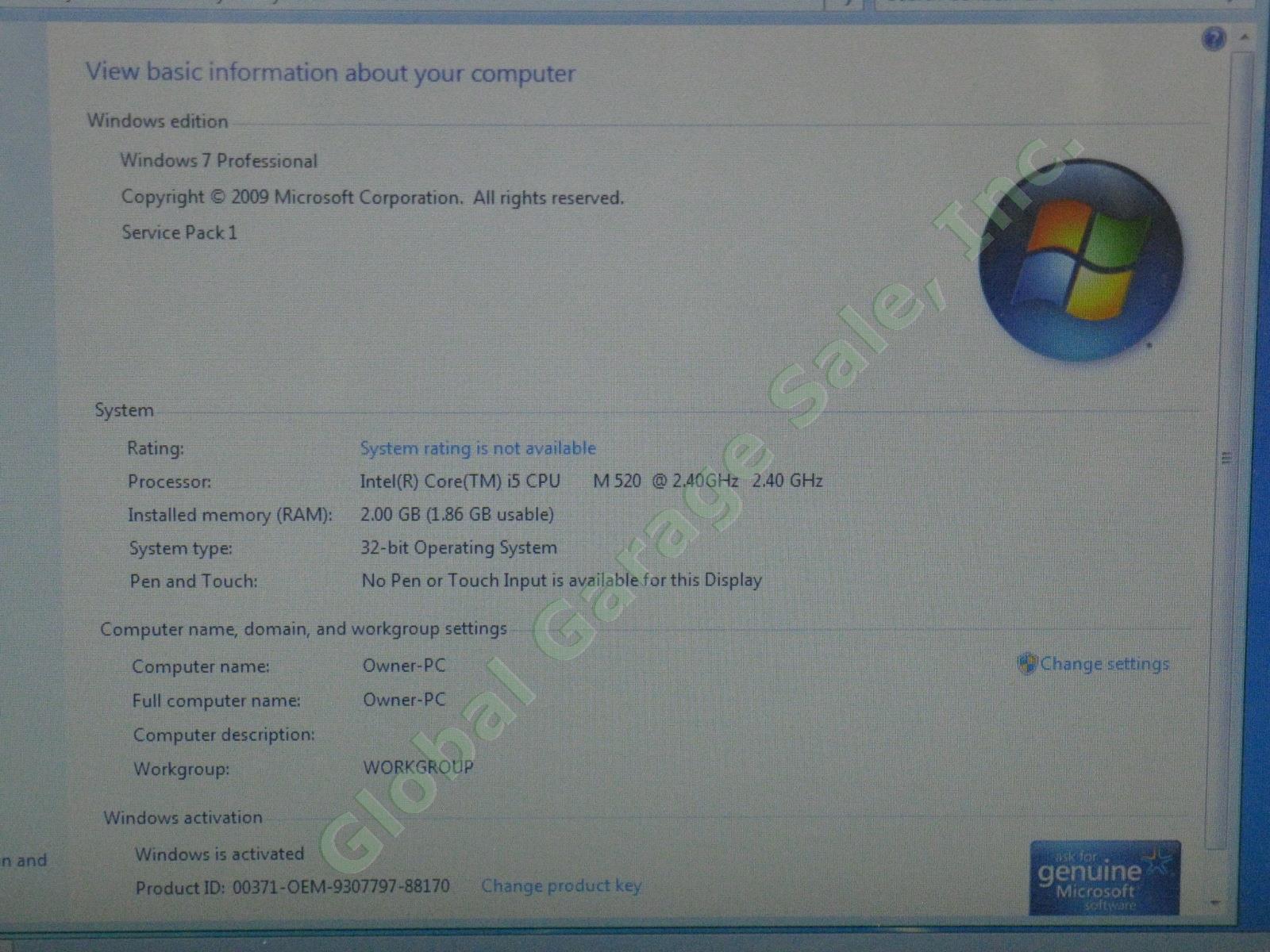 HP 4520s ProBook Laptop Computer Intel Core i5 M520 2.40GHz 2GB Windows 7 Pro NR 1