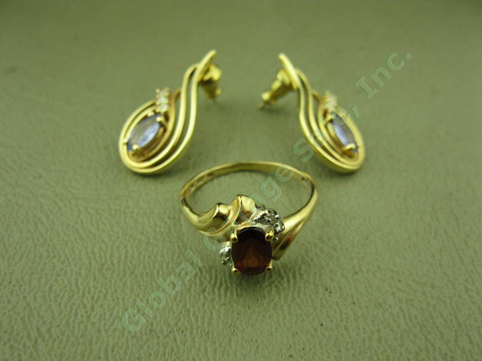 Vtg CRP 10K Yellow Gold Garnet Diamond Ring + Amethyst Earrings Pair Jewelry Lot