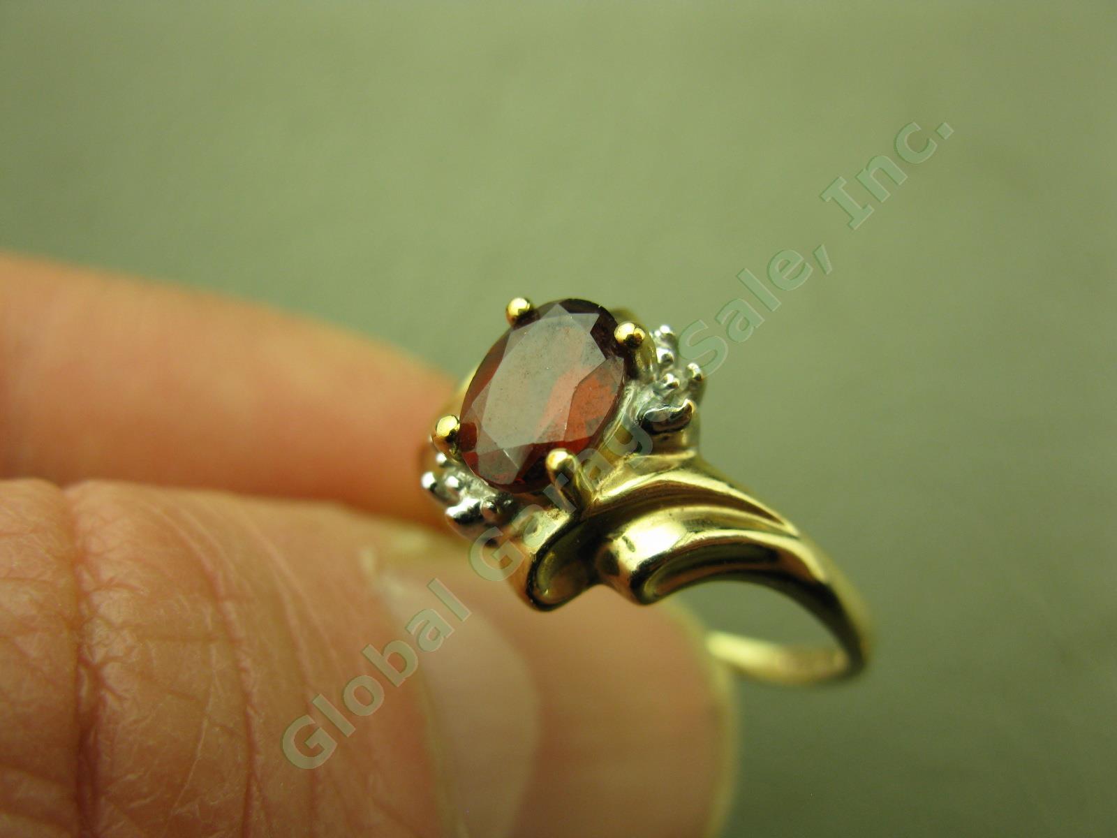 Vtg CRP 10K Yellow Gold Garnet Diamond Ring + Amethyst Earrings Pair Jewelry Lot 3