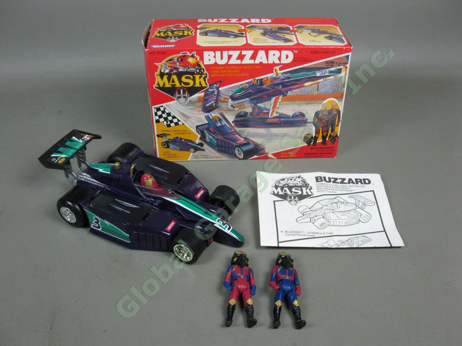 Kenner MASK Buzzard Formula Race Car Vehicle W/ Miles Maximus Mayhem Figures Box