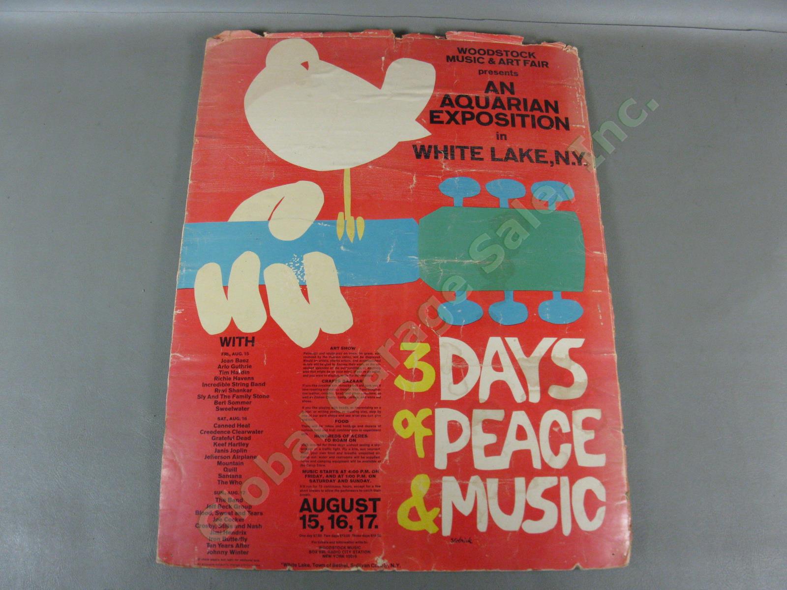 2 RARE Woodstock Sat/Sun $7 Full Tickets Black/Red Ink + 18"x24" Poster NO RES!! 3