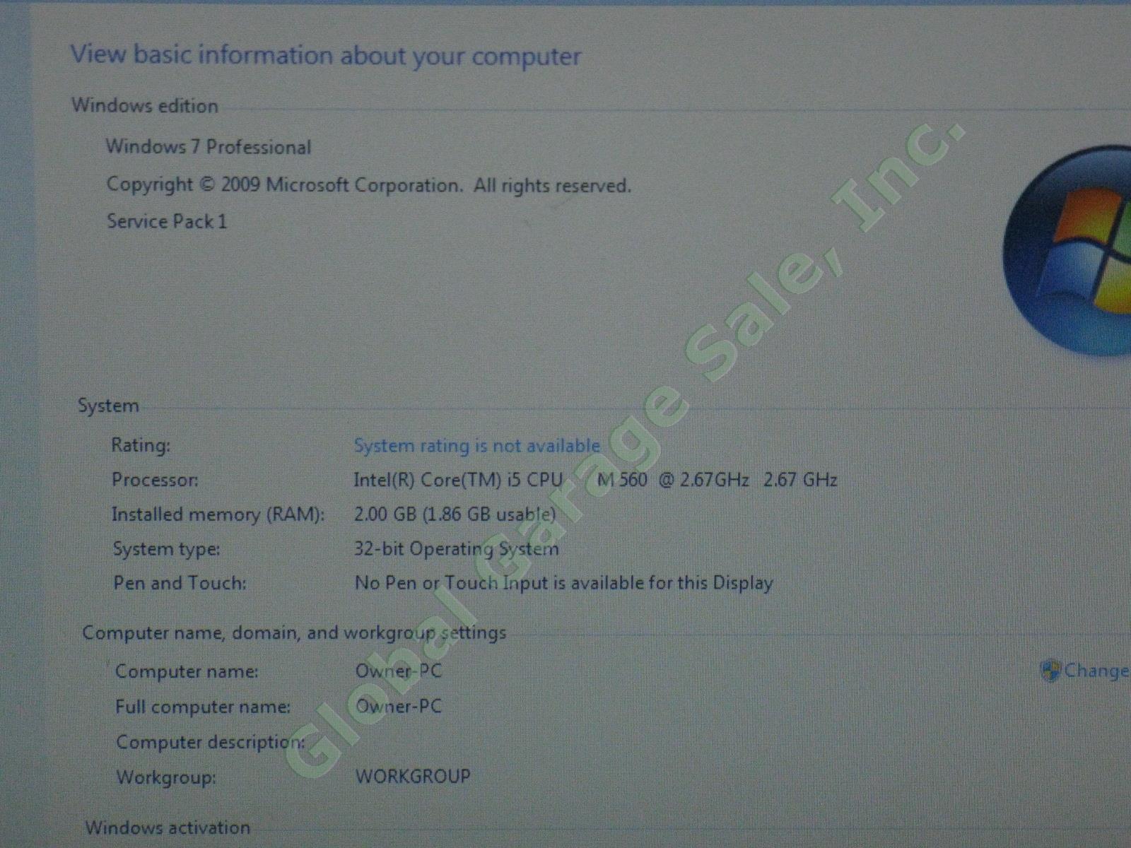 HP 4520s ProBook Laptop Computer Intel Core i5 M560 2.67GHz 2GB Windows 7 Pro NR 1