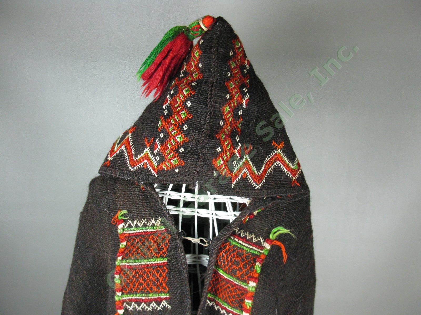 Vtg 1970s Moroccan Berber Tribal Woven Wool Hooded Akhnif Cloak Cape Textile 1