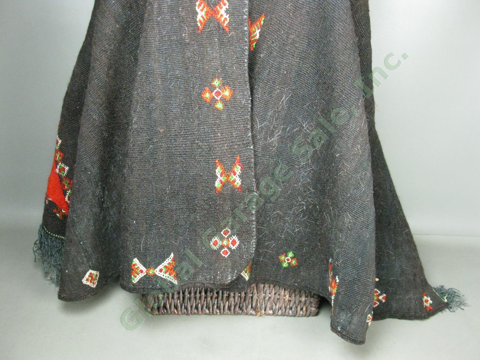 Vtg 1970s Moroccan Berber Tribal Woven Wool Hooded Akhnif Cloak Cape Textile 2
