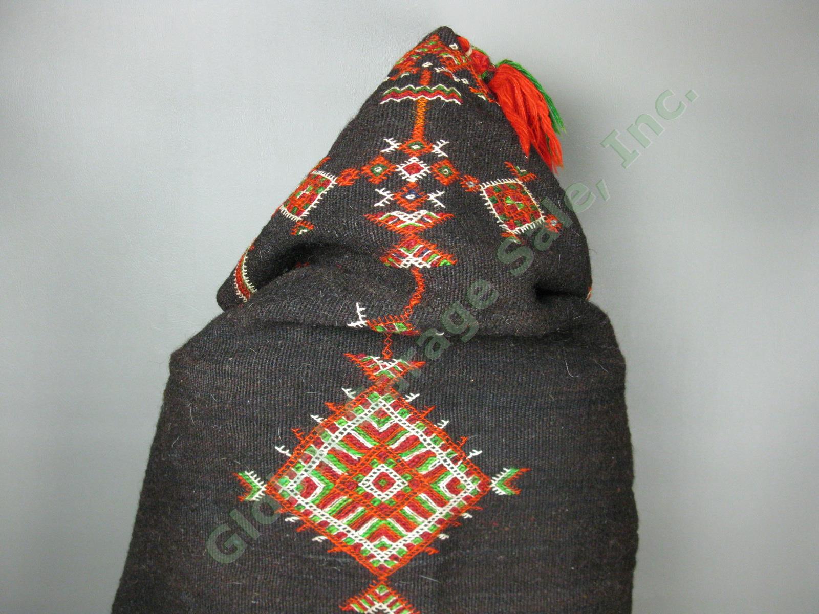 Vtg 1970s Moroccan Berber Tribal Woven Wool Hooded Akhnif Cloak Cape Textile 4