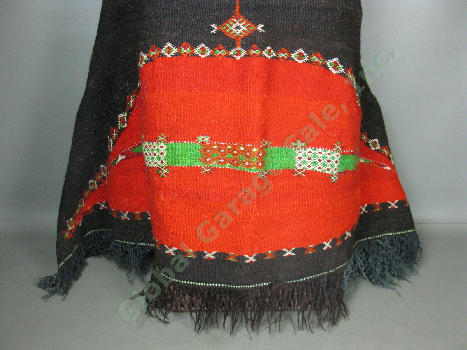 Vtg 1970s Moroccan Berber Tribal Woven Wool Hooded Akhnif Cloak Cape Textile 5