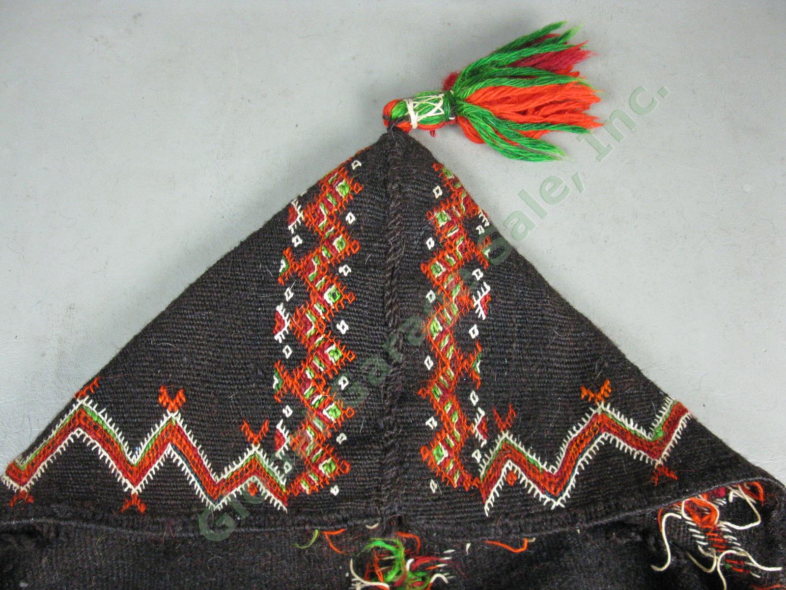 Vtg 1970s Moroccan Berber Tribal Woven Wool Hooded Akhnif Cloak Cape Textile 6