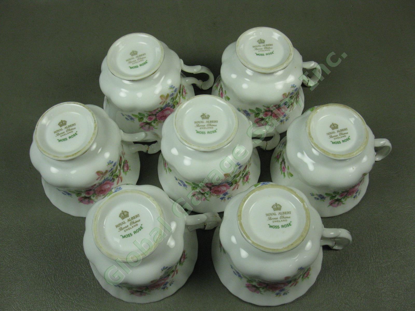 Vtg Royal Albert Moss Rose Bone China Tea Set Lot Teapot Cups Creamer Sugar Bowl 4
