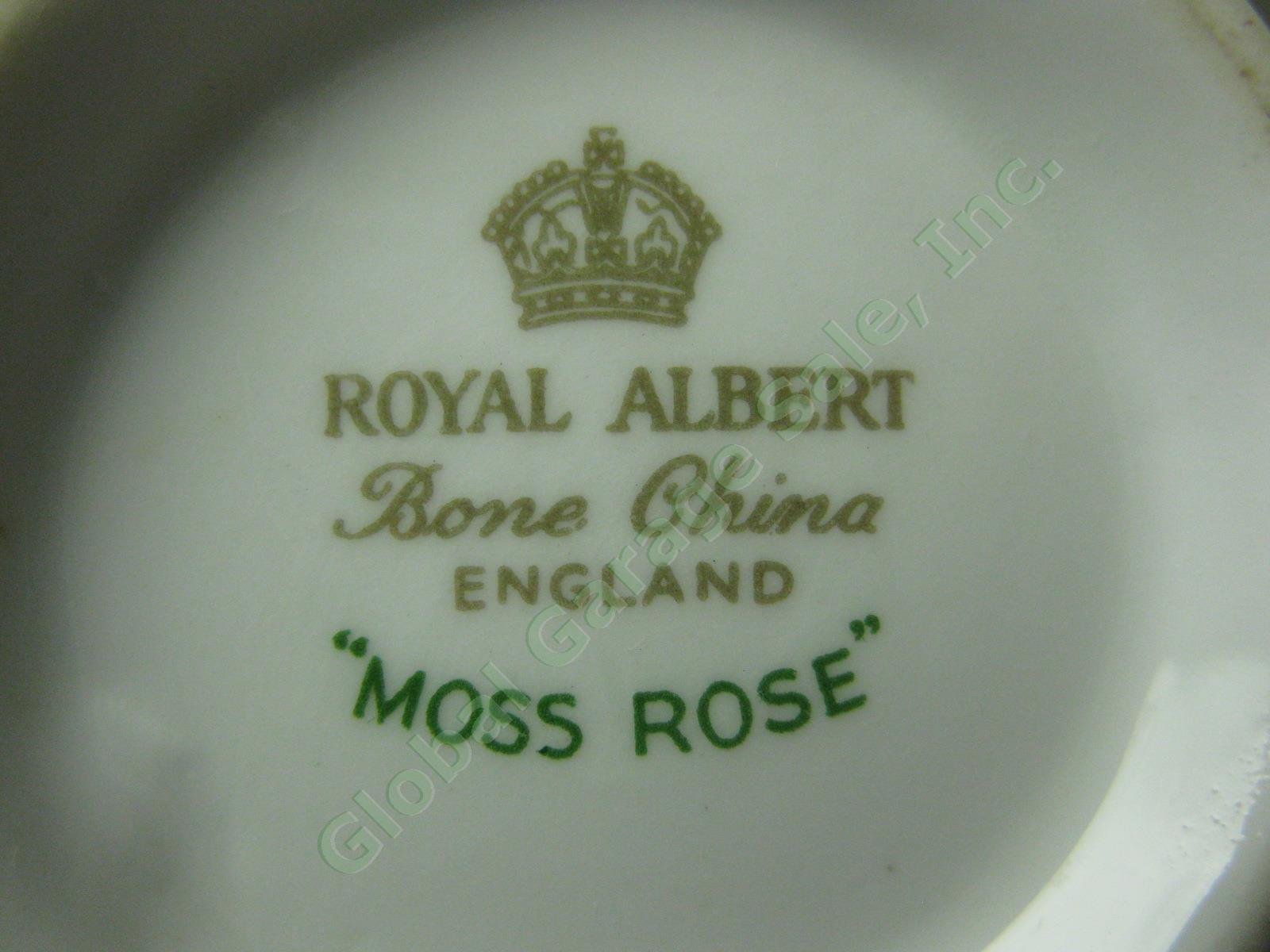 Vtg Royal Albert Moss Rose Bone China Tea Set Lot Teapot Cups Creamer Sugar Bowl 5