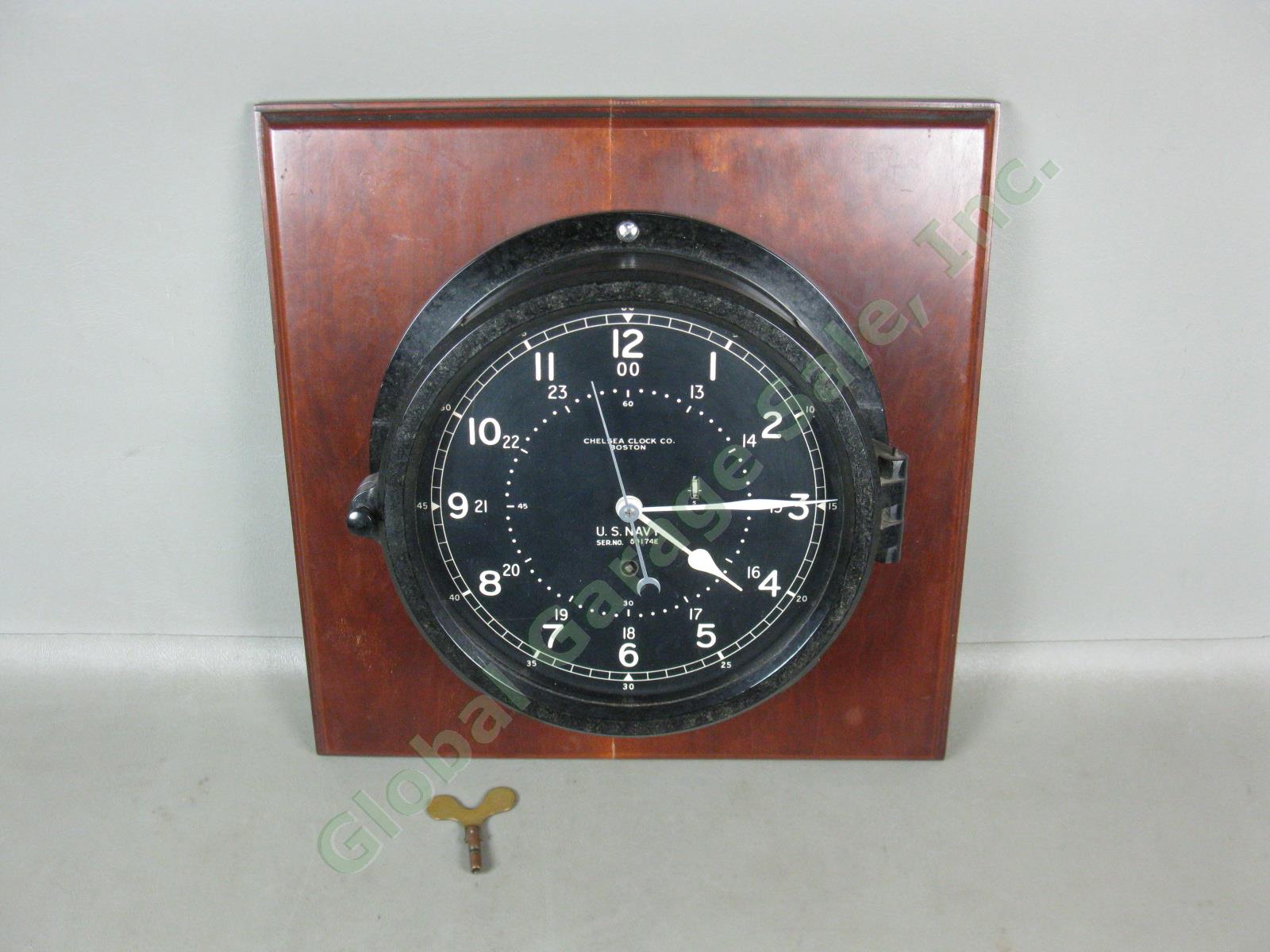 Vtg 1940-1944 WWII WW2 Chelsea Boston U.S Navy Military Ship Deck Clock 8" Dial