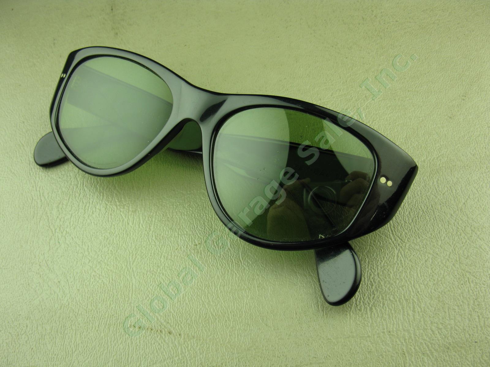 Womens Vtg Black Bausch Lomb B&L Ray-Ban USA Dbl Dot Green Lens Sunglasses +Case 1
