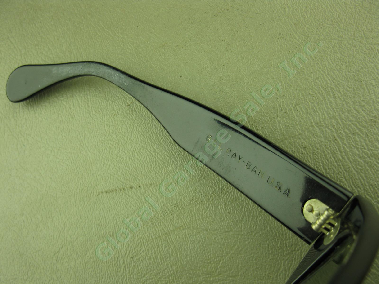 Womens Vtg Black Bausch Lomb B&L Ray-Ban USA Dbl Dot Green Lens Sunglasses +Case 5