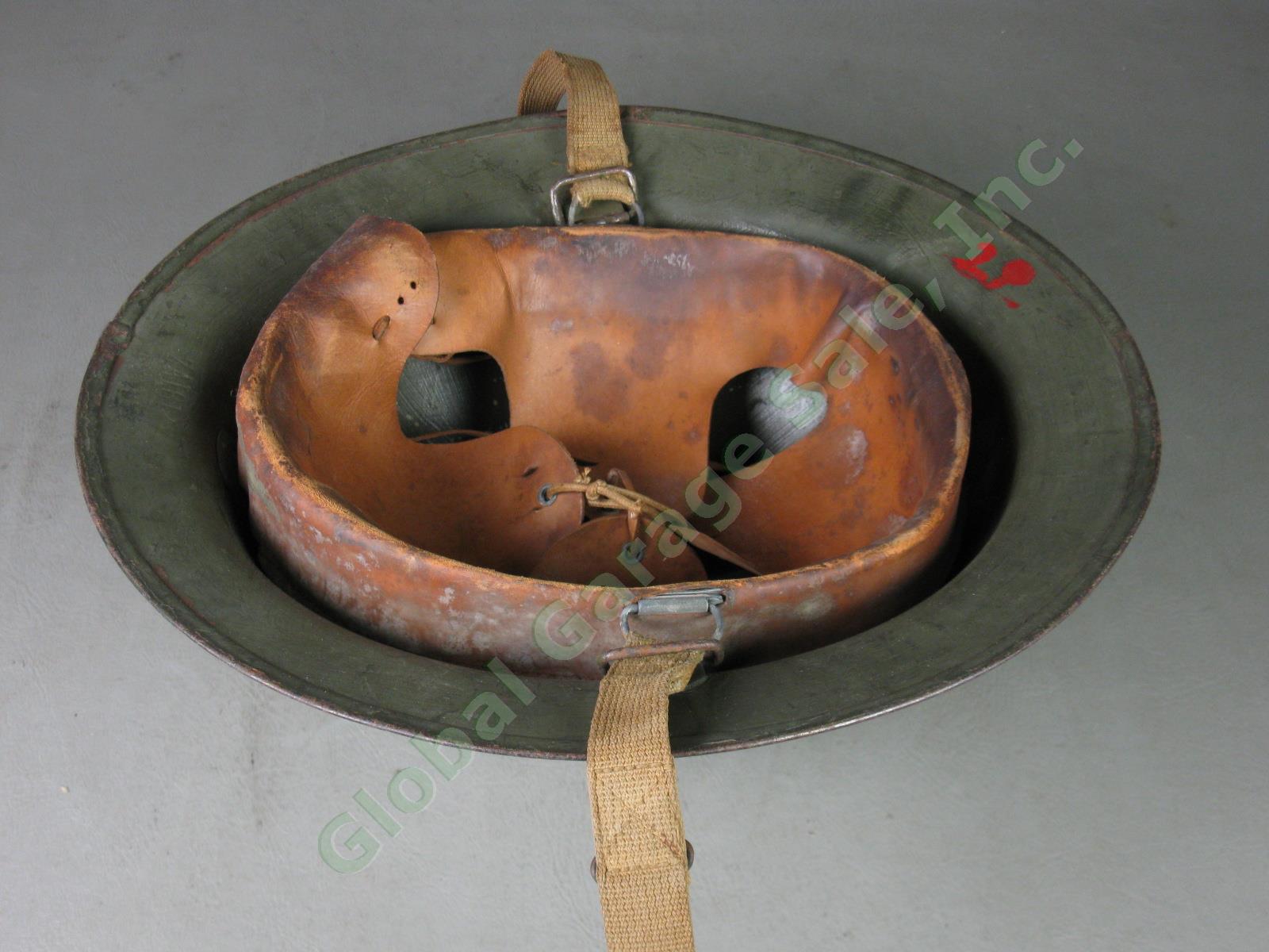 Vtg Antique Original US WW1 Doughboy Helmet ZA181 With Leather Liner + Strap NR! 7