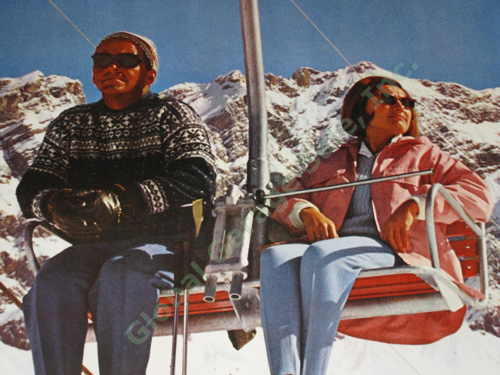 Vtg 1964 1960s Swiss Travel Ski Poster Savognin Resort Julier Pass Switzerland 3